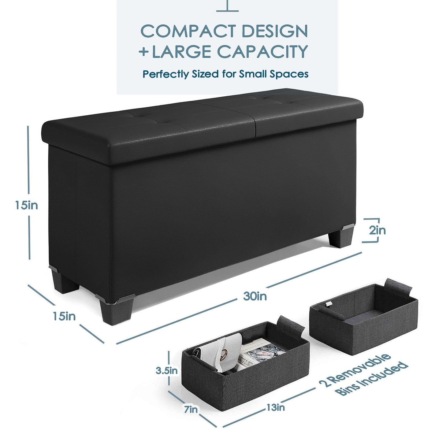 StorageBud Tuffted Folding Foot Rest Storage Ottoman Bench with Storage Bins