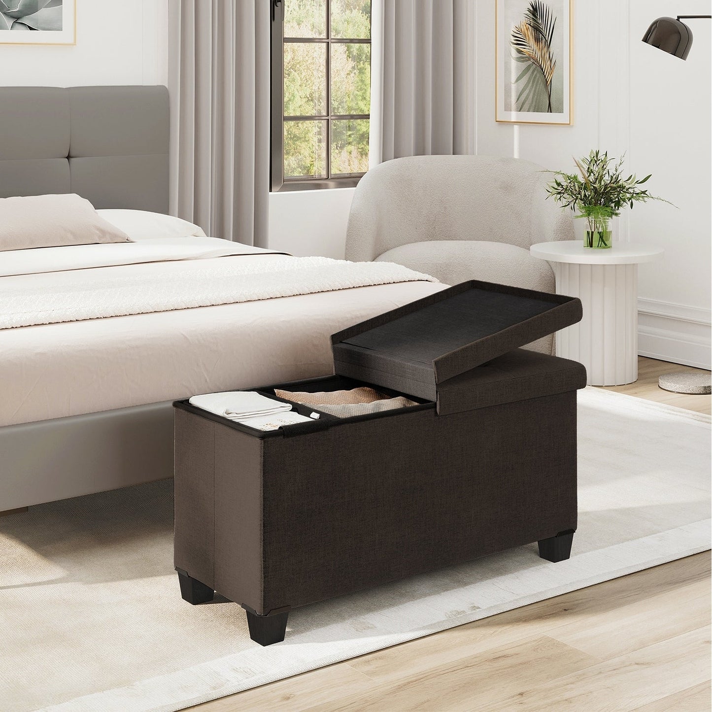 StorageBud Tuffted Folding Foot Rest Storage Ottoman Bench with Storage Bins