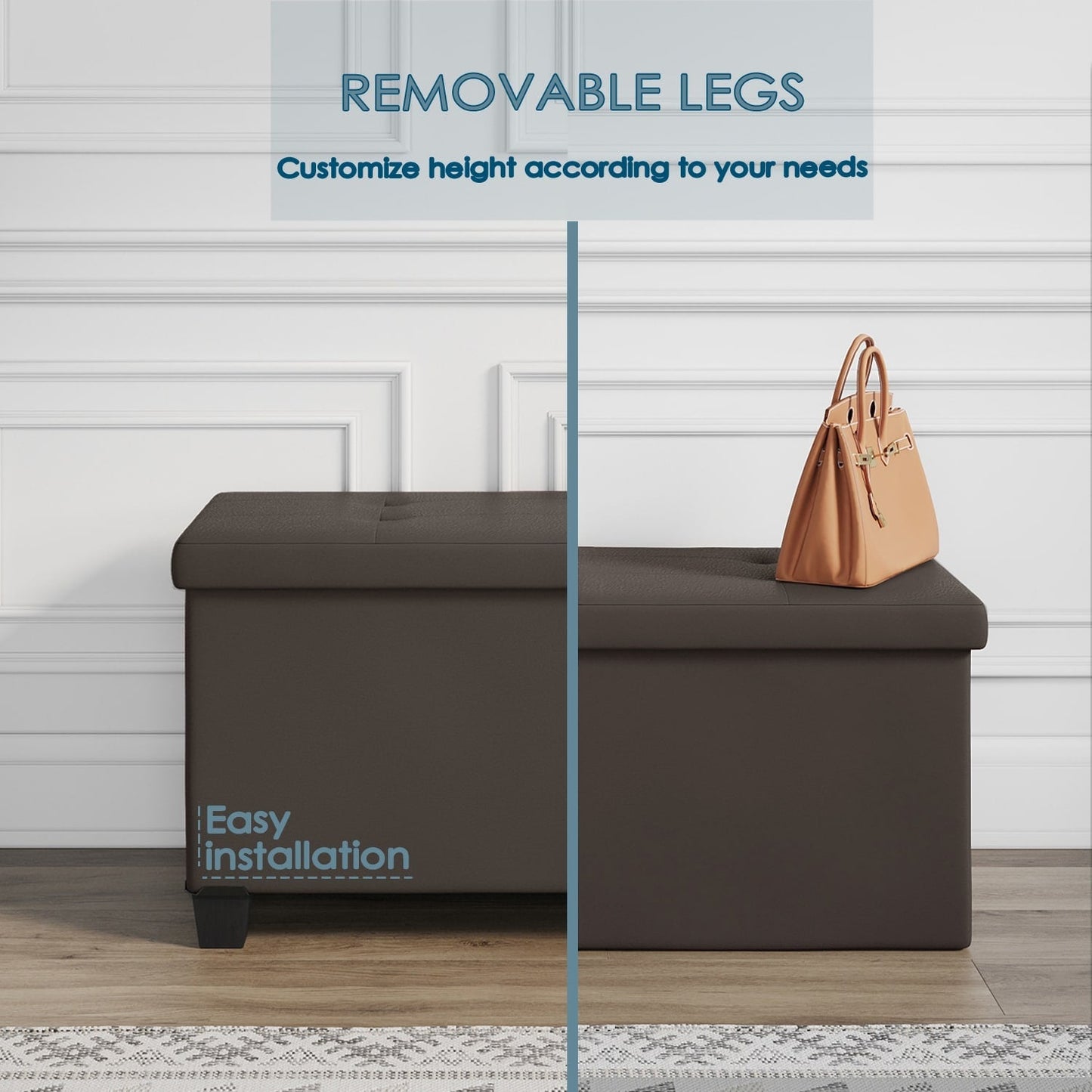 StorageBud Tuffted Folding Foot Rest Storage Ottoman Bench with Storage Bins