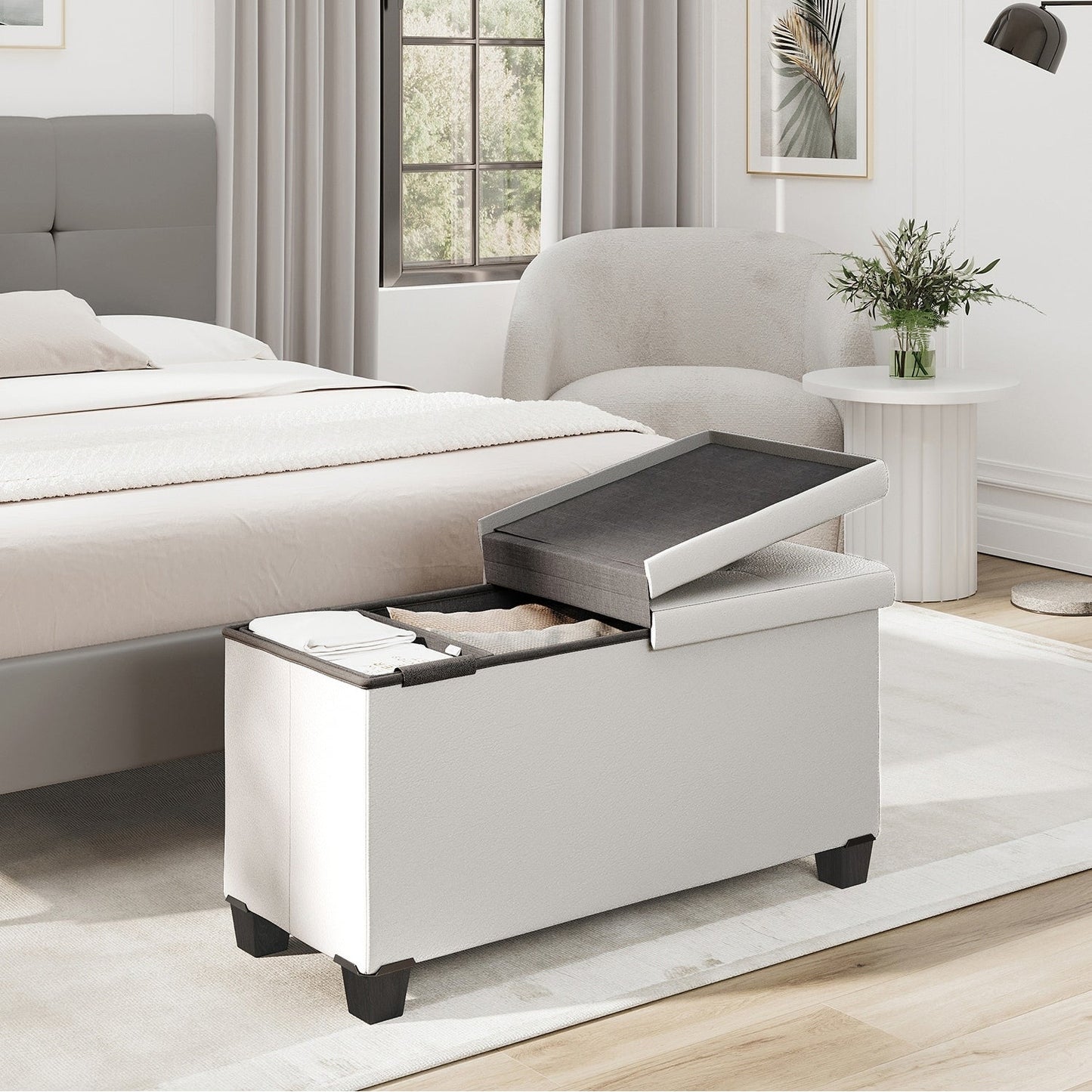 StorageBud Tuffted Folding Foot Rest Storage Ottoman Bench with Storage Bins