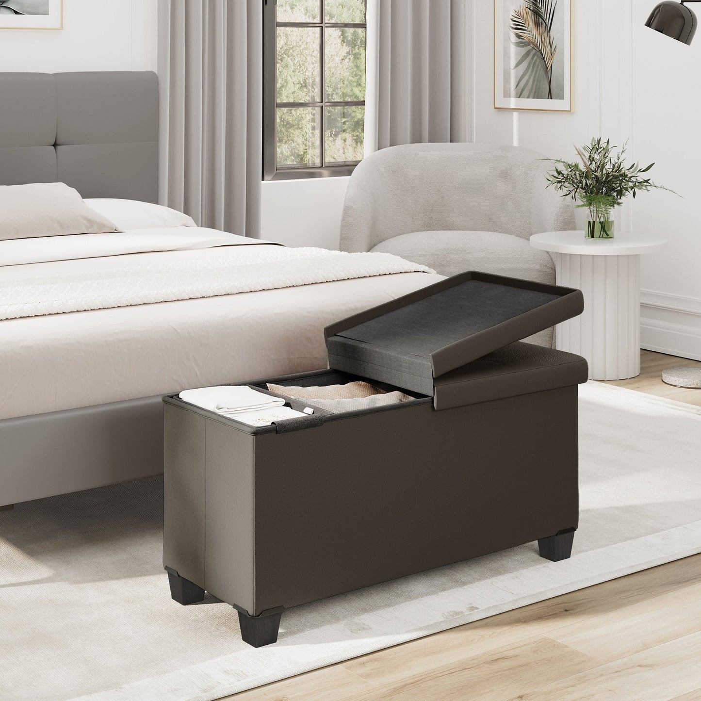 StorageBud Tuffted Folding Foot Rest Storage Ottoman Bench with Storage Bins