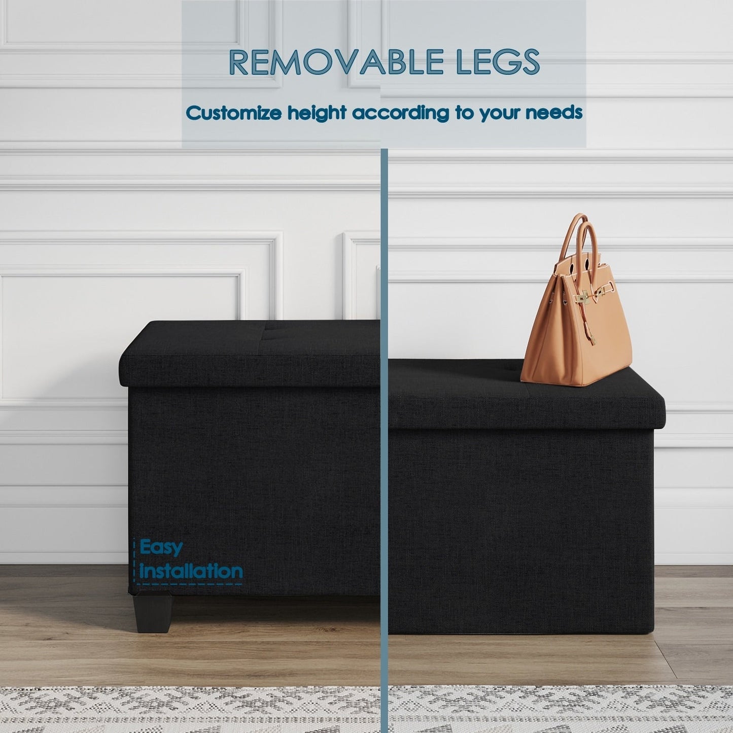 StorageBud Tuffted Folding Foot Rest Storage Ottoman Bench with Storage Bins