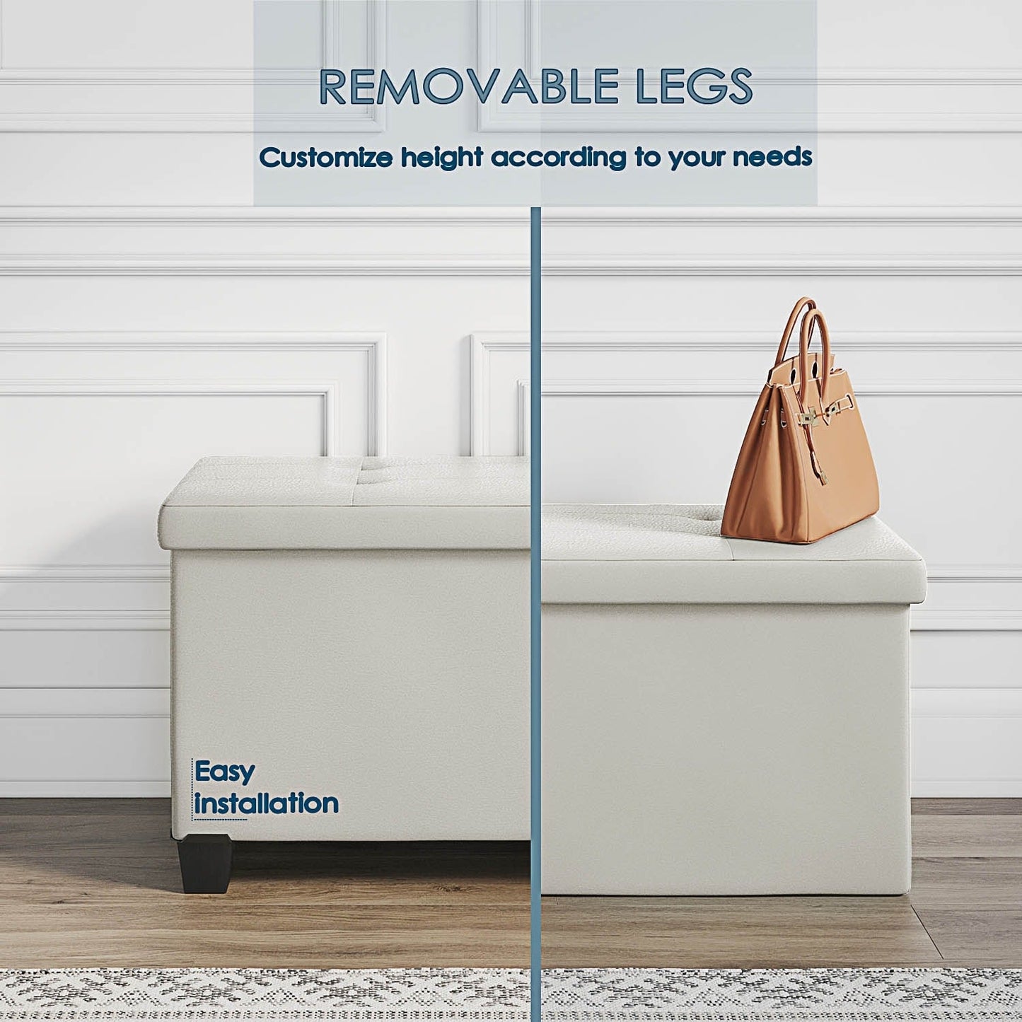 StorageBud Tuffted Folding Foot Rest Storage Ottoman Bench with Storage Bins