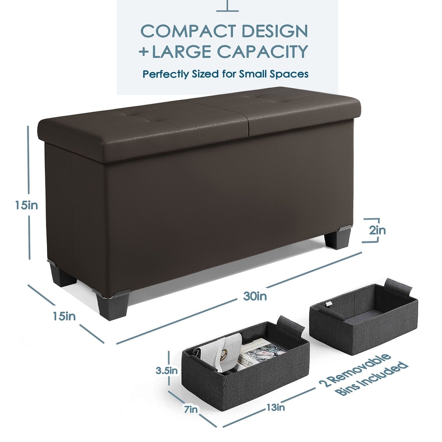 StorageBud Tuffted Folding Foot Rest Storage Ottoman Bench with Storage Bins