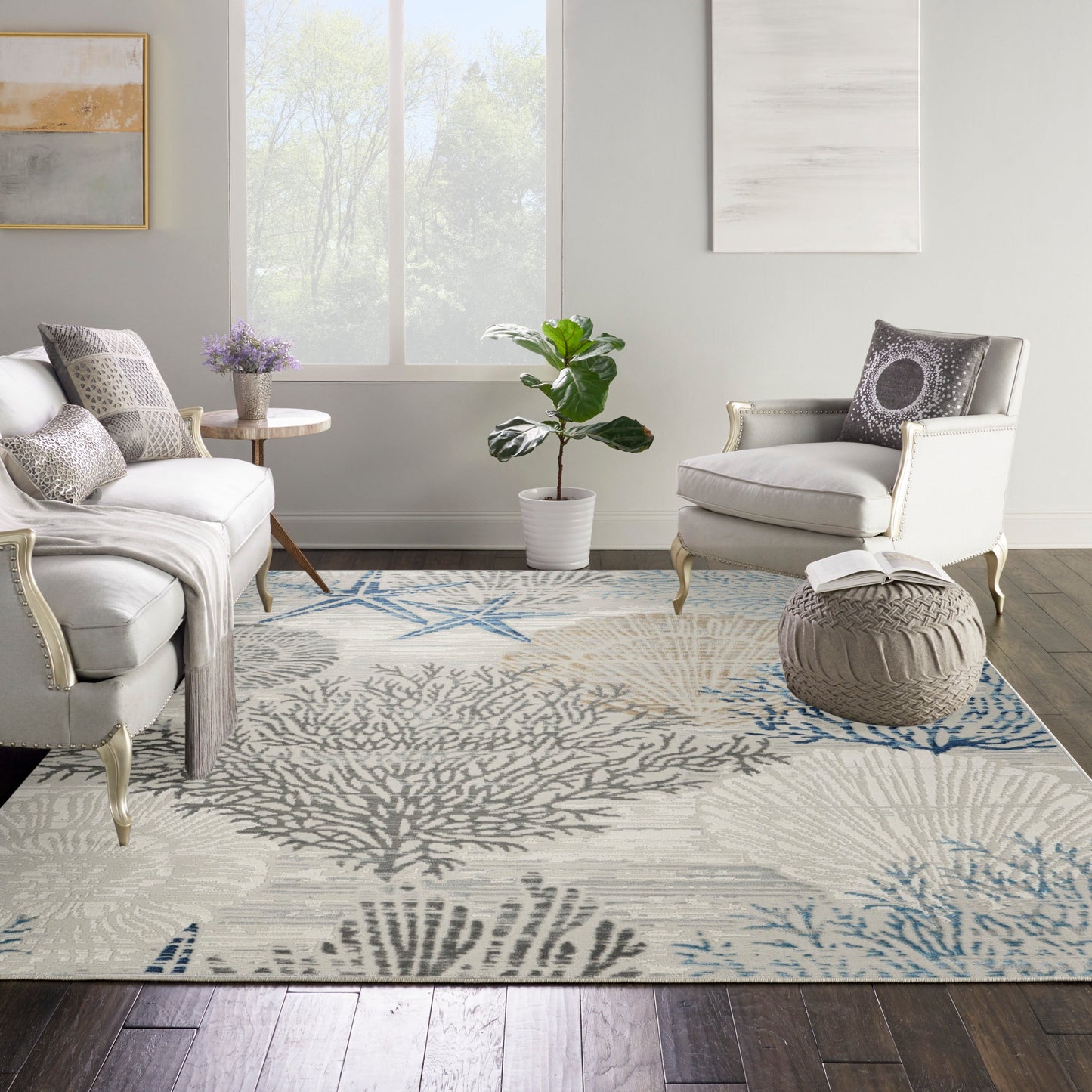 Nourison Pompeii Coastal Beach Shells and Coral Area Rug