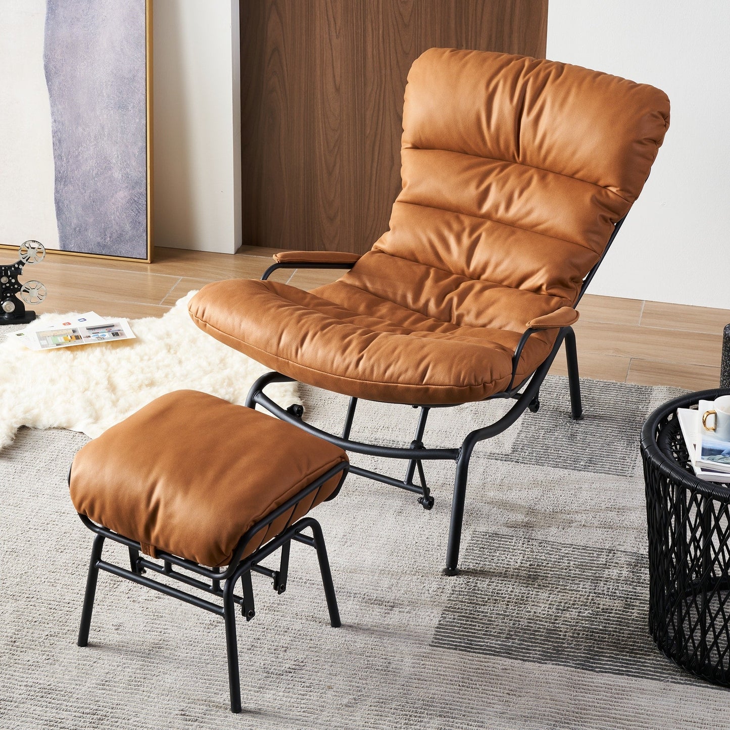 Fauteuil d'appoint de salon OVIOS Fauteuil inclinable à bascule avec pouf