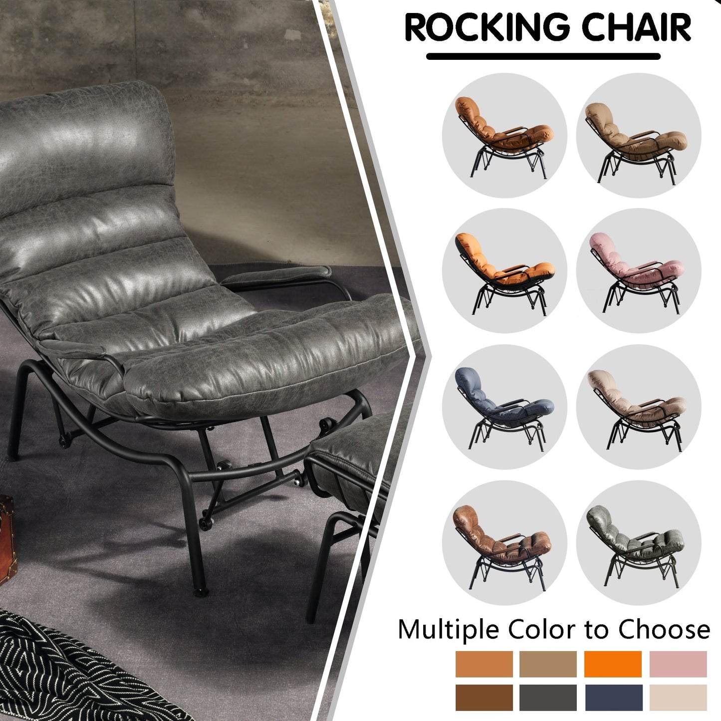 Fauteuil d'appoint de salon OVIOS Fauteuil inclinable à bascule avec pouf