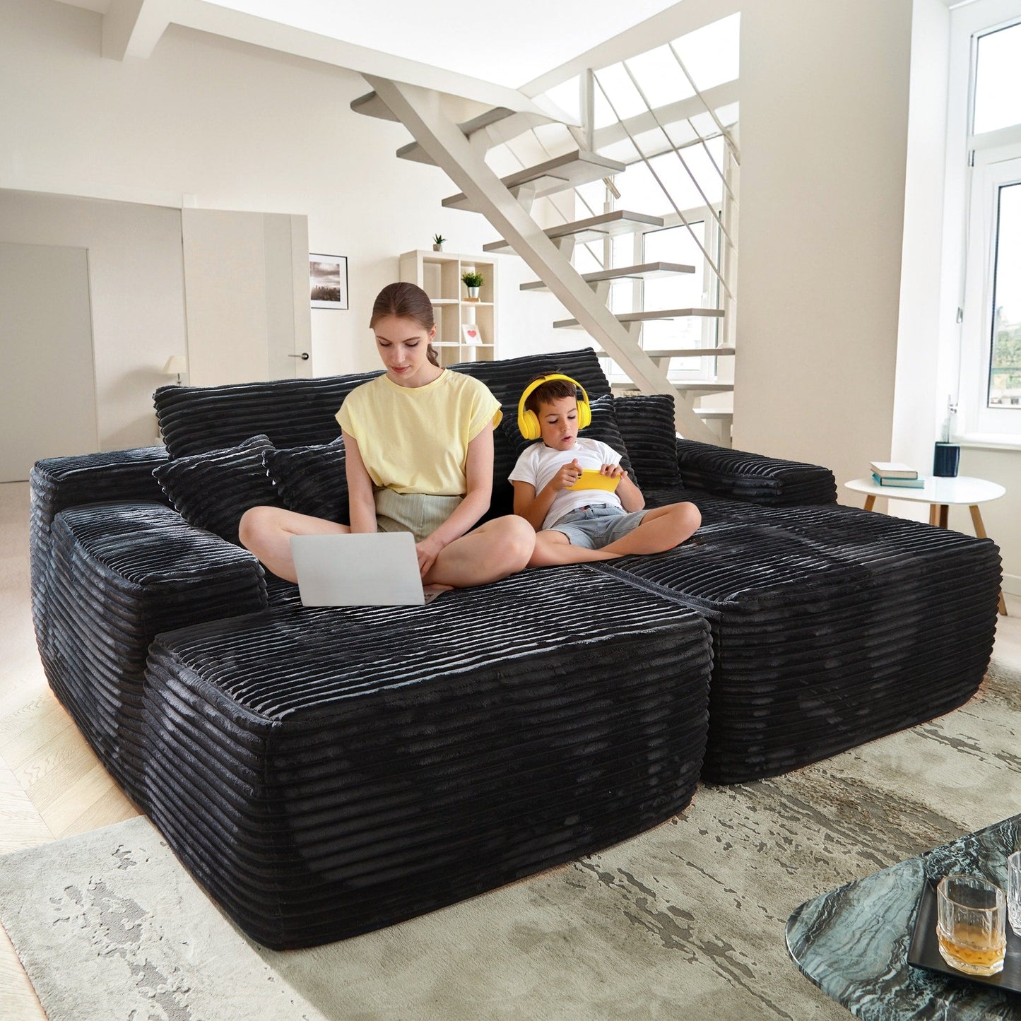 Canapé méridienne double OVIOS Long Plush sans assemblage requis