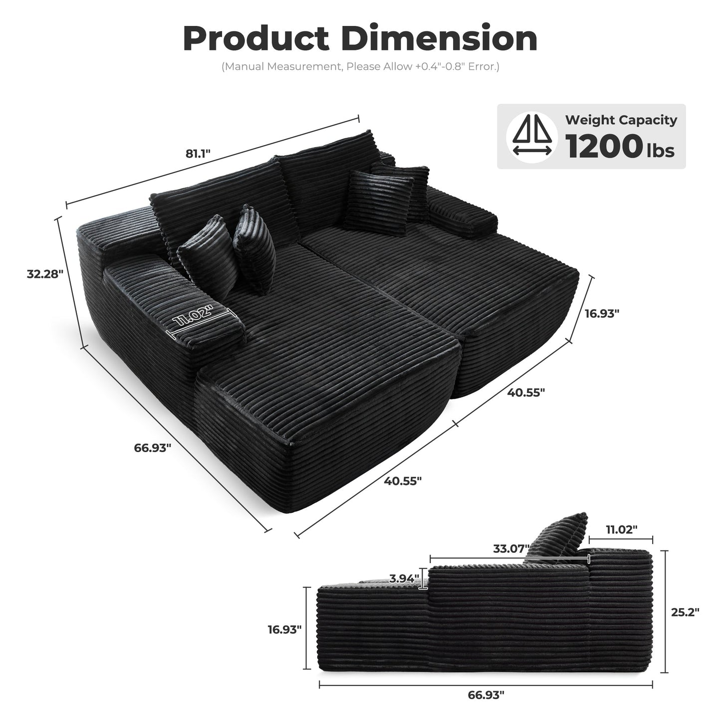 Canapé méridienne double OVIOS Long Plush sans assemblage requis