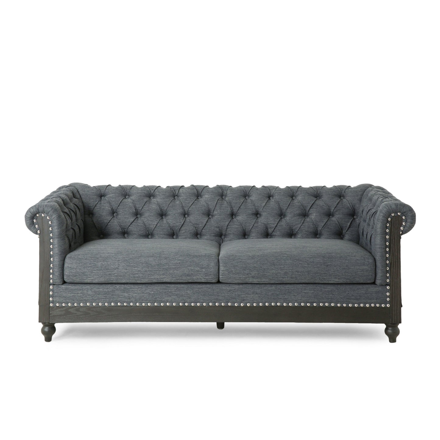 Canapé Ober, Chesterfield capitonné à boutons, gris, 218 cm, taupe brun