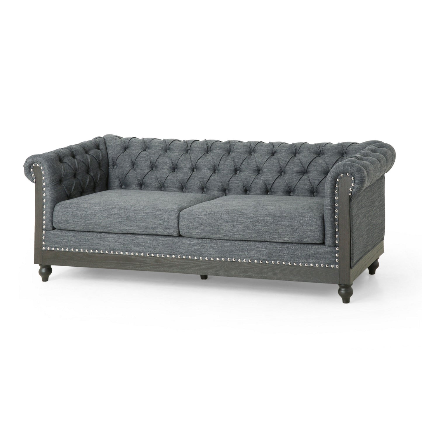 Canapé Ober, Chesterfield capitonné à boutons, gris, 218 cm, taupe brun