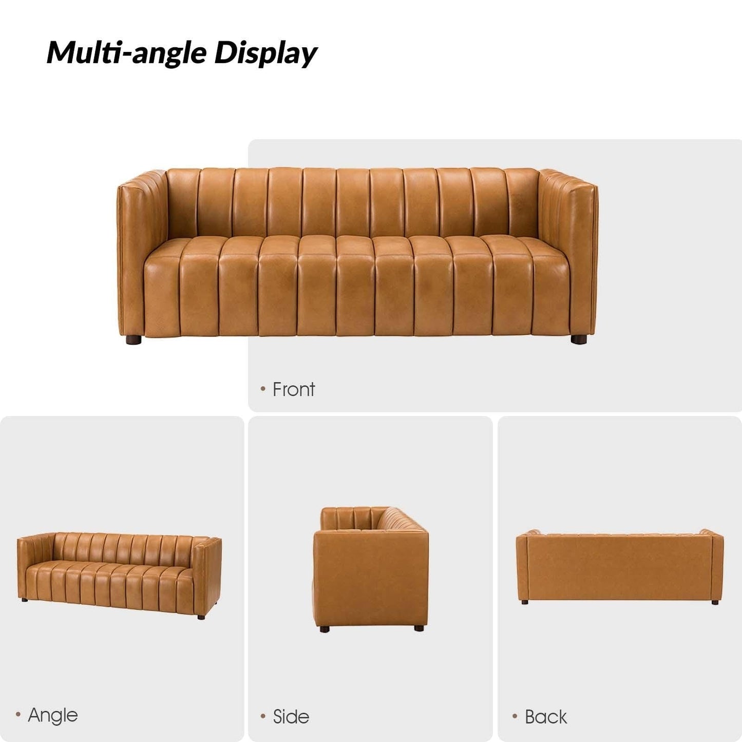 Canapé incurvé moderne Olinto en cuir véritable de 83 pouces avec dossier à canaux par HULALA HOME