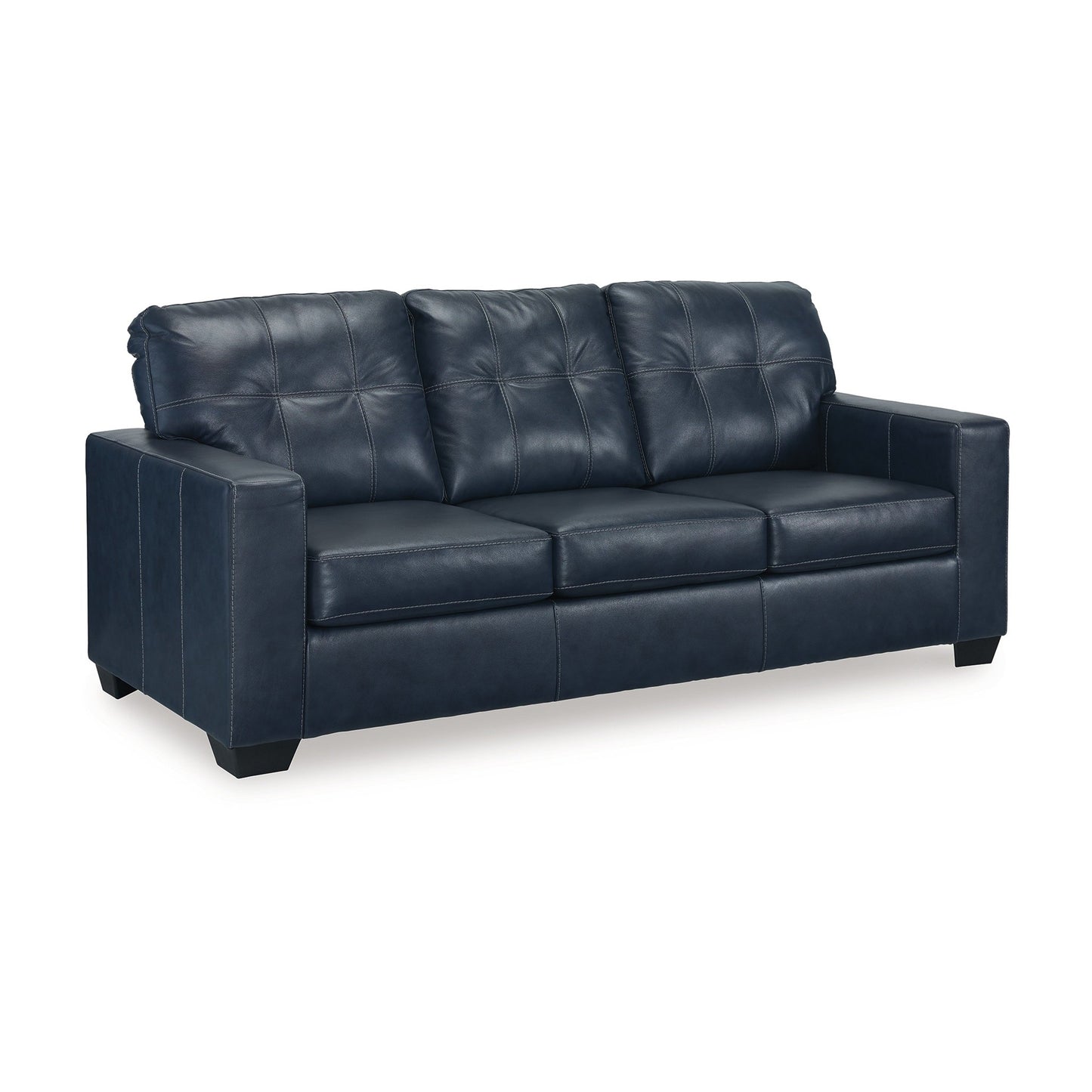 Canapé Orion, coussins capitonnés en cuir véritable et similicuir bleu océan, 85 pouces