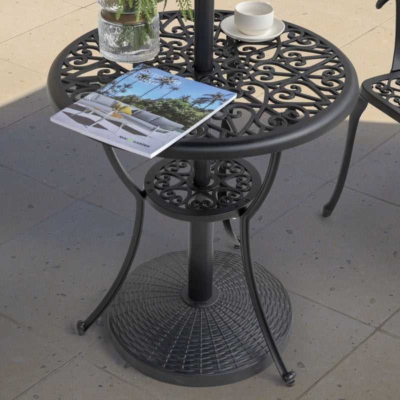 Outdoor Round Black Patio Umbrella Base, Resin and Concrete