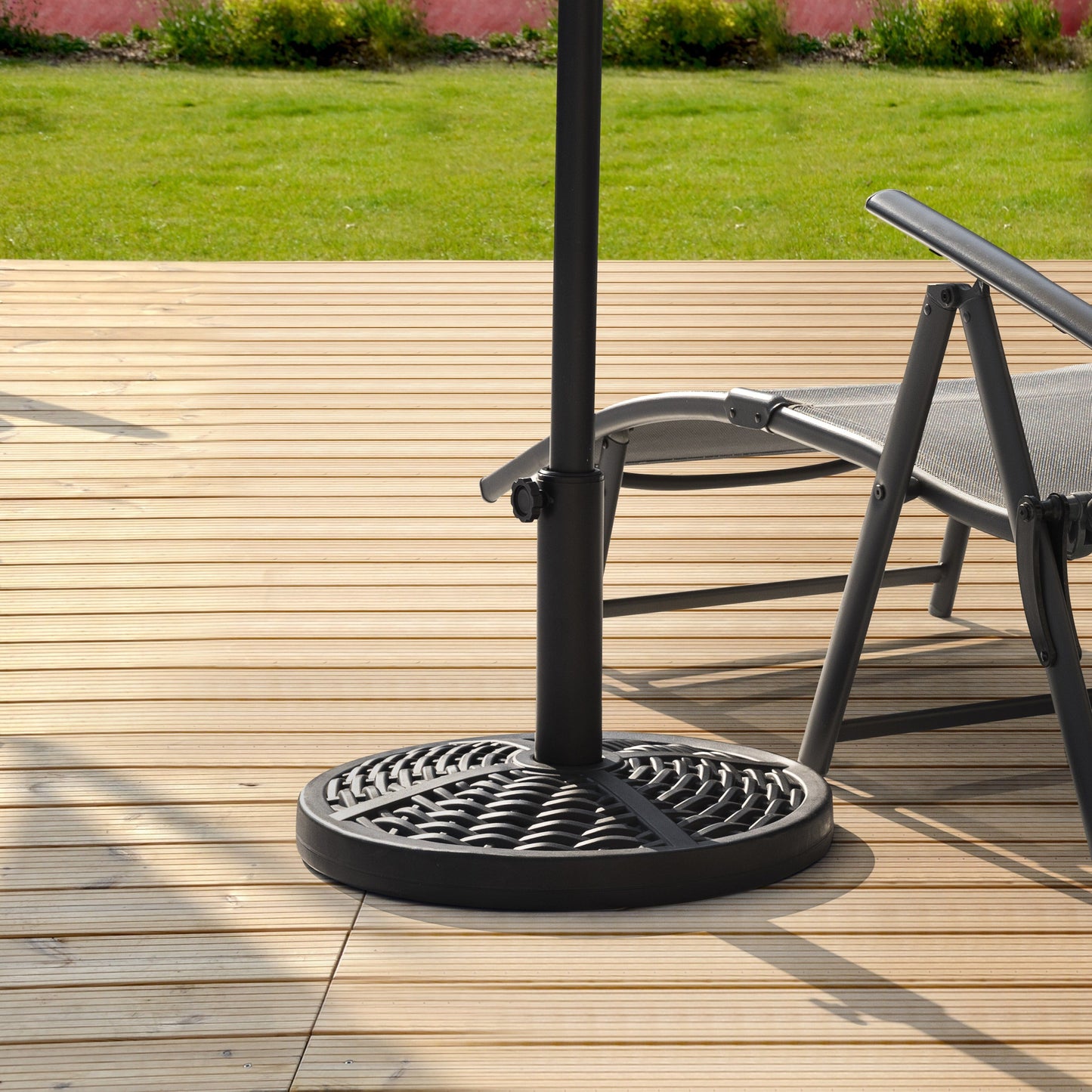 Outdoor Round Black Patio Umbrella Base, Resin and Concrete
