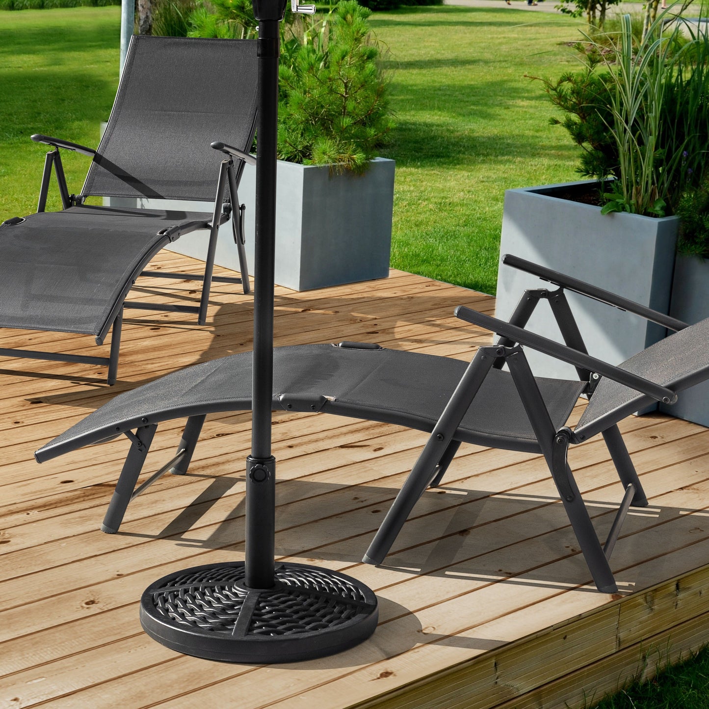 Outdoor Round Black Patio Umbrella Base, Resin and Concrete