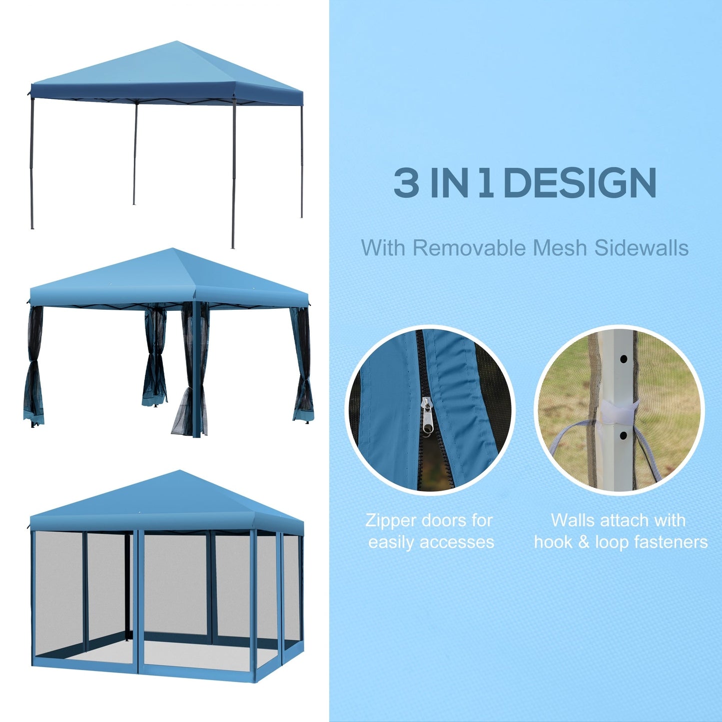 Outsunny 10' x 10' Heavy Duty Pop Up Canopy with Removable Mesh Sidewall Netting, Easy Setup Design, Outdoor Party Event