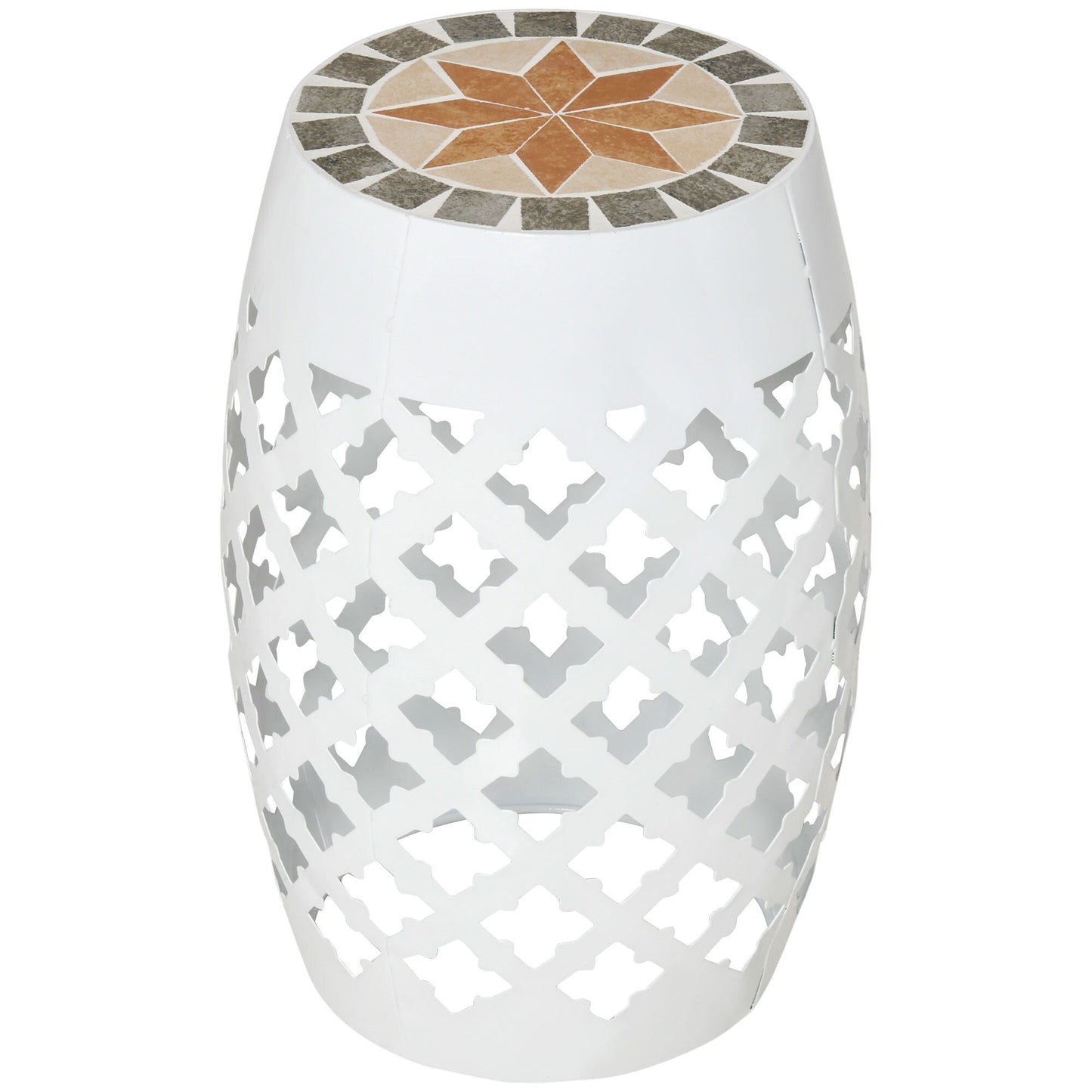 Outsunny 12 Round Patio Outdoor Footstool, Garden Mosaic Accent Side Table, Plant Stand