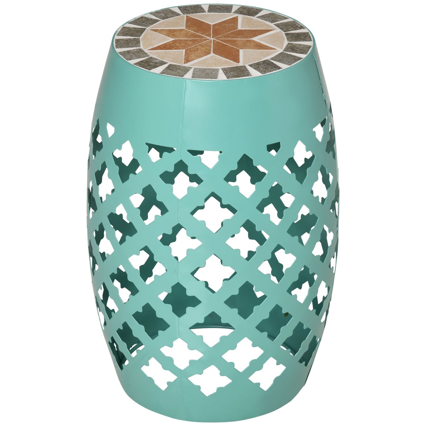 Outsunny 12 Round Patio Outdoor Footstool, Garden Mosaic Accent Side Table, Plant Stand