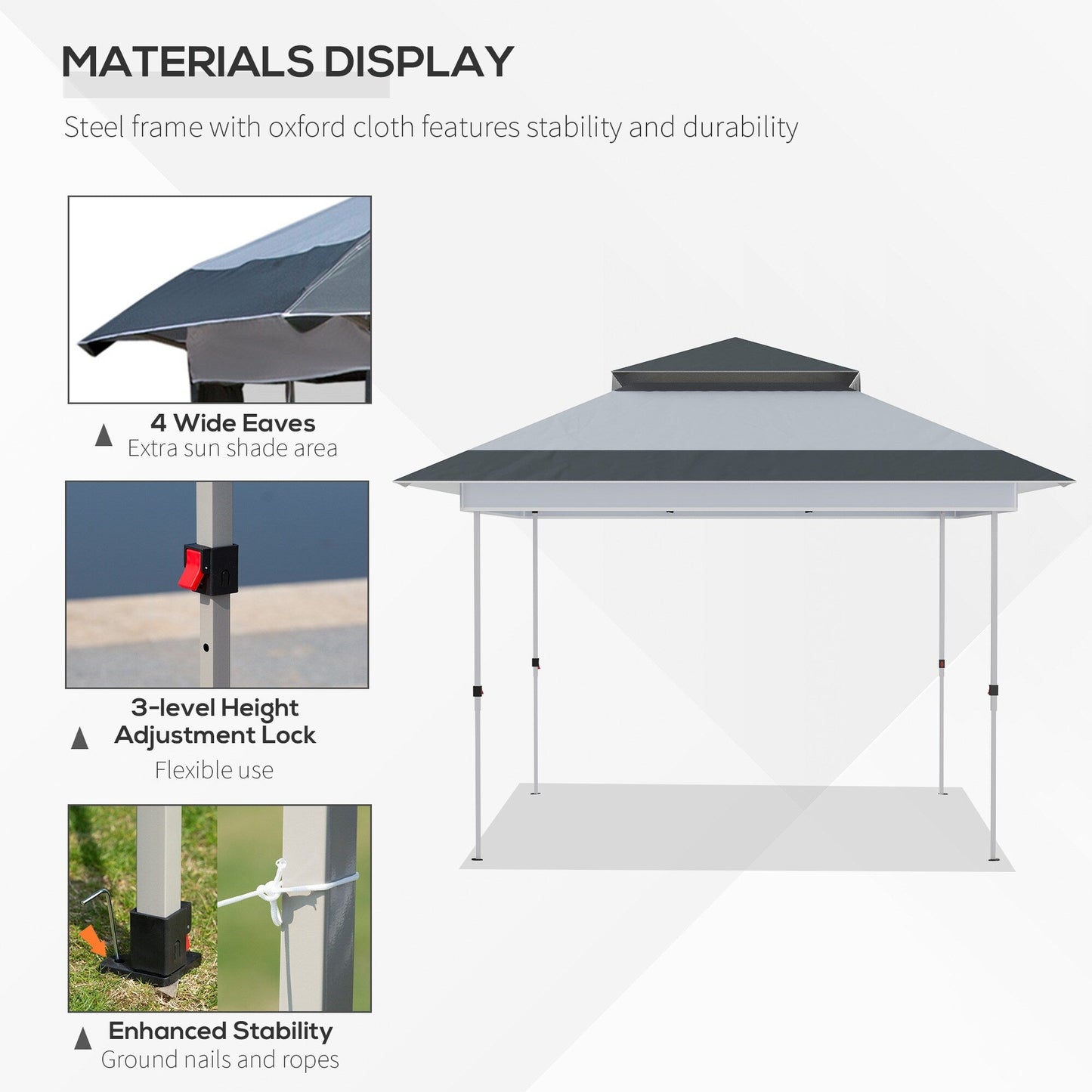 Outsunny 12' x 12' Pop Up Canopy Sun Shade Instant Tent Folding with Mesh Sidewall Netting, 3-Level Adjustable Height