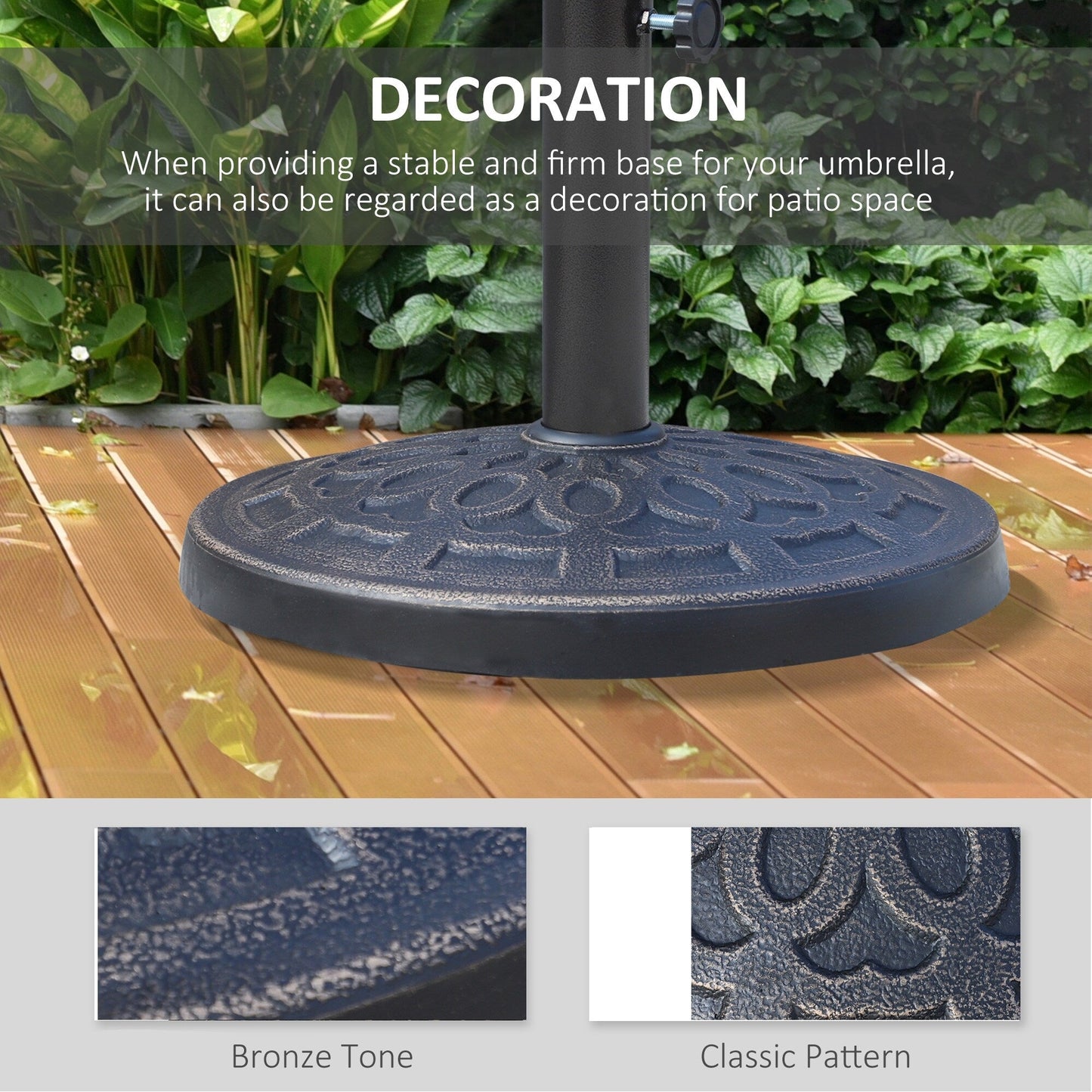 Outsunny 17 26 lbs Round Resin Umbrella Base Stand with Beautiful Decorative Pattern & Easy Setup, for Φ1.5, Φ1.89 Pole