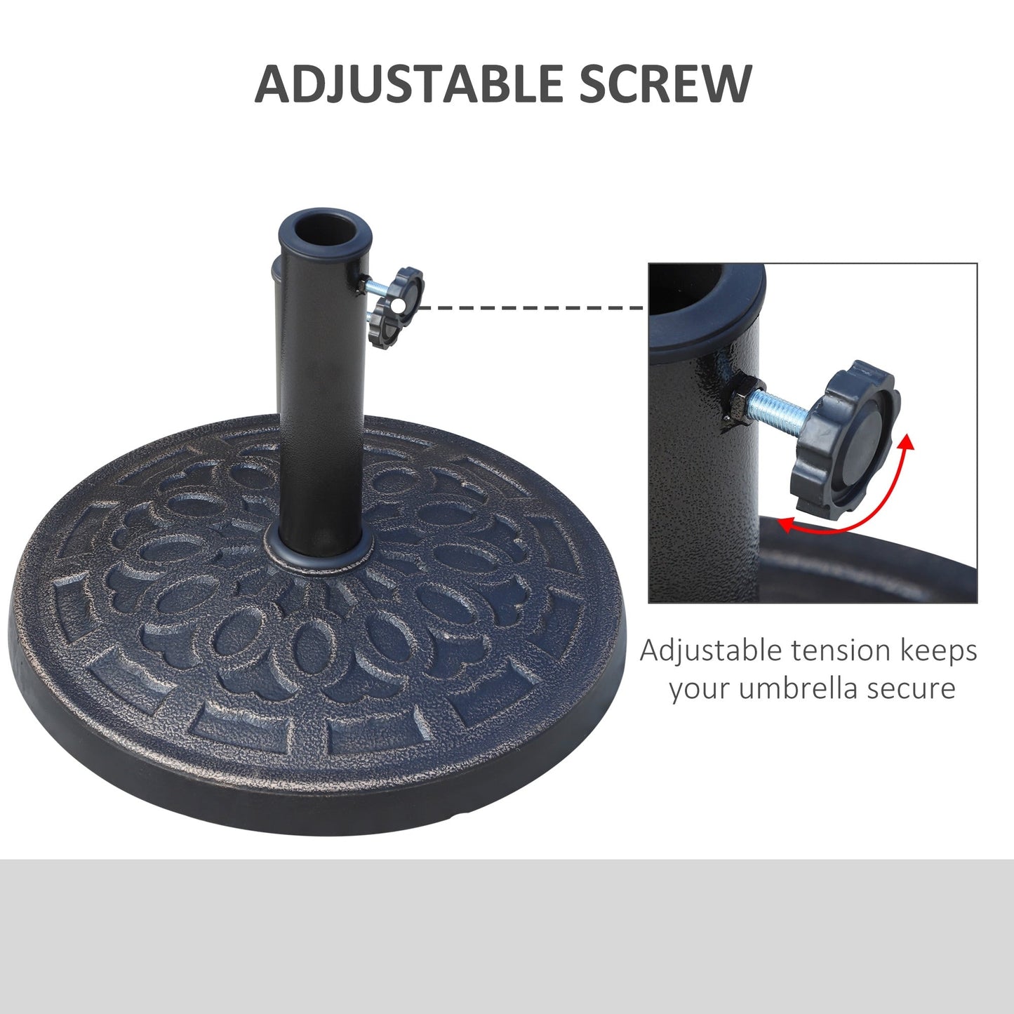 Outsunny 17 26 lbs Round Resin Umbrella Base Stand with Beautiful Decorative Pattern & Easy Setup, for Φ1.5, Φ1.89 Pole