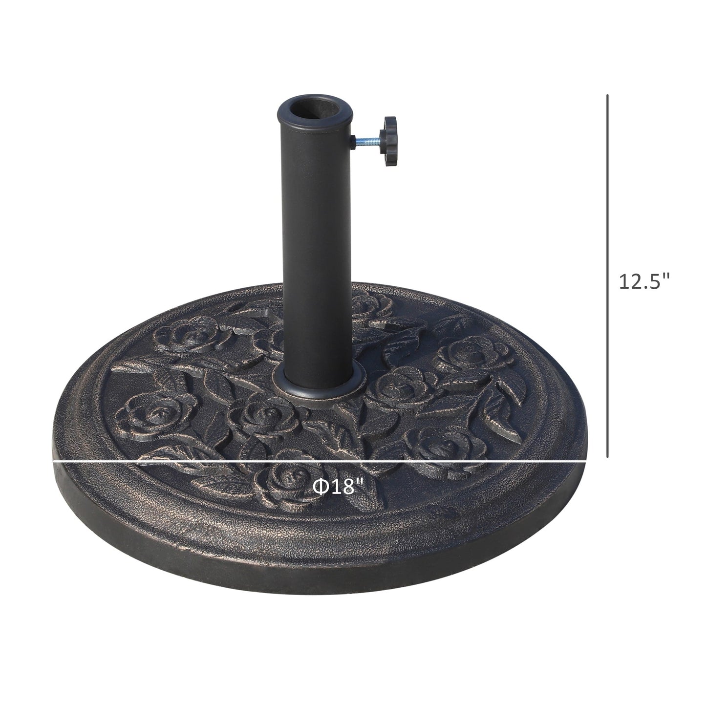 Outsunny 18 Round Decorative Resin Rose Floral Umbrella Pole Holder with Elegant Bronze Finish & Universal Coupler