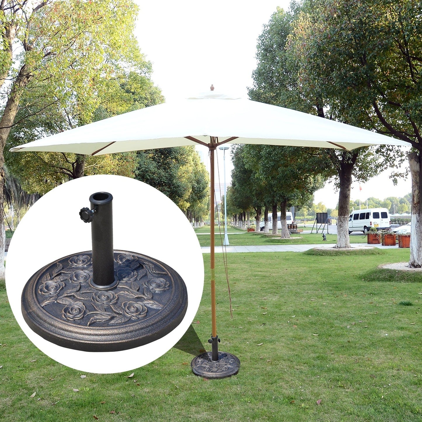 Outsunny 18 Round Decorative Resin Rose Floral Umbrella Pole Holder with Elegant Bronze Finish & Universal Coupler