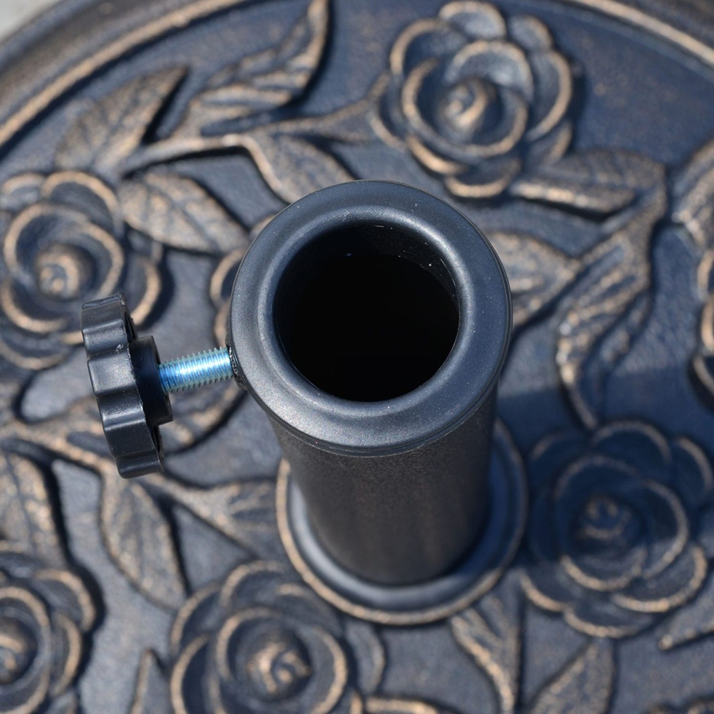 Outsunny 18 Round Decorative Resin Rose Floral Umbrella Pole Holder with Elegant Bronze Finish & Universal Coupler