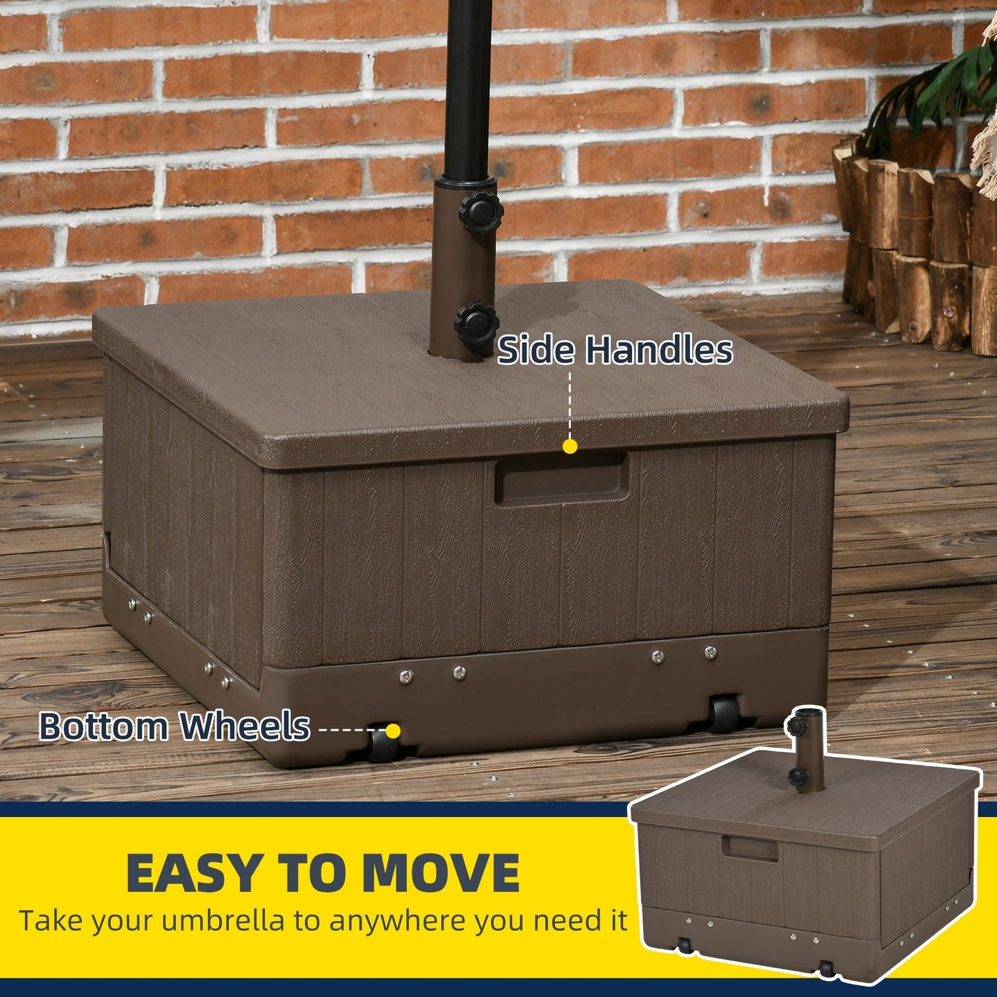 Outsunny 3-in-1 Outdoor Umbrella Base, Coffee End Table, Planter Box with Drainage, 175lbs Capacity Patio Umbrella Stand Table