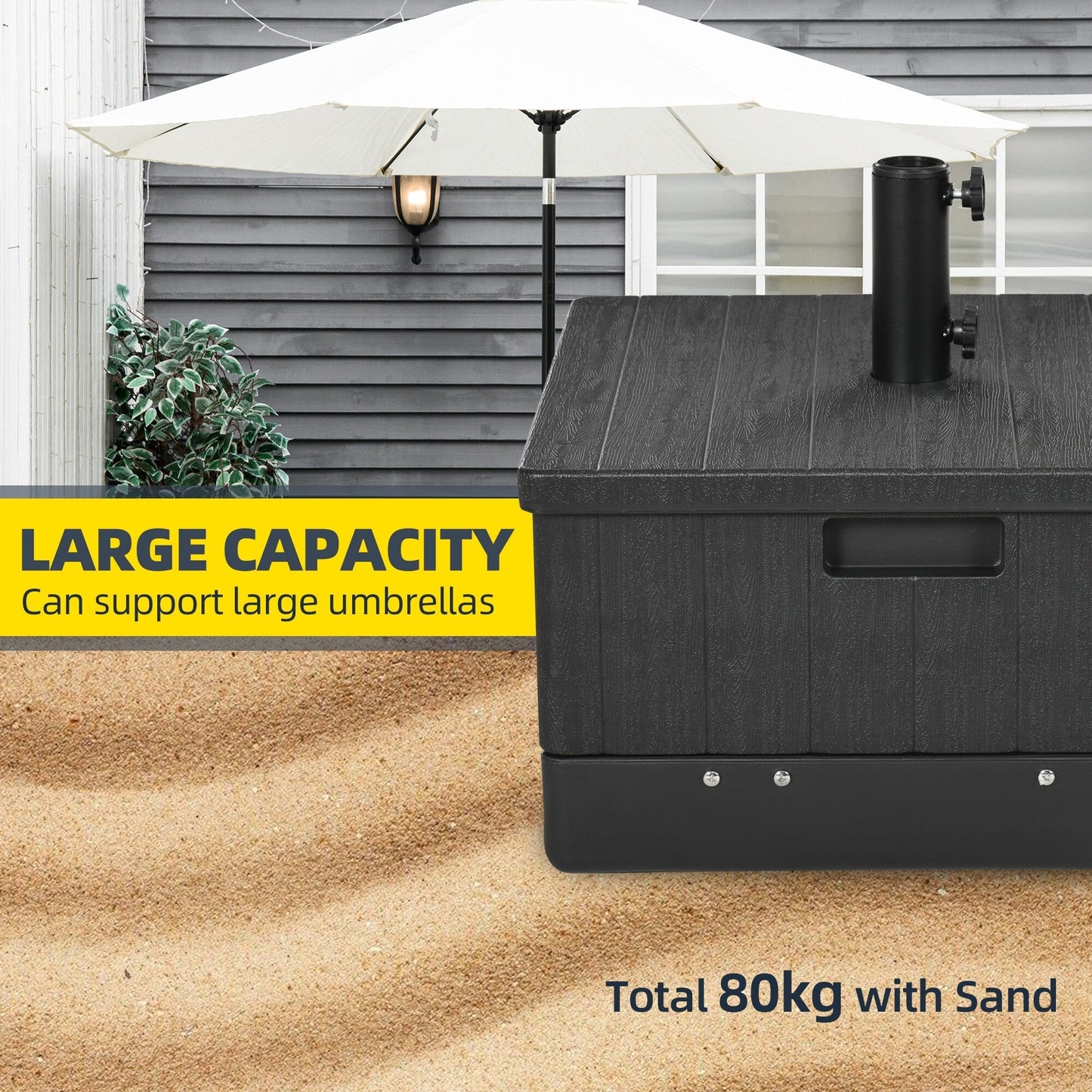 Outsunny 3-in-1 Outdoor Umbrella Base, Coffee End Table, Planter Box with Drainage, 175lbs Capacity Patio Umbrella Stand Table