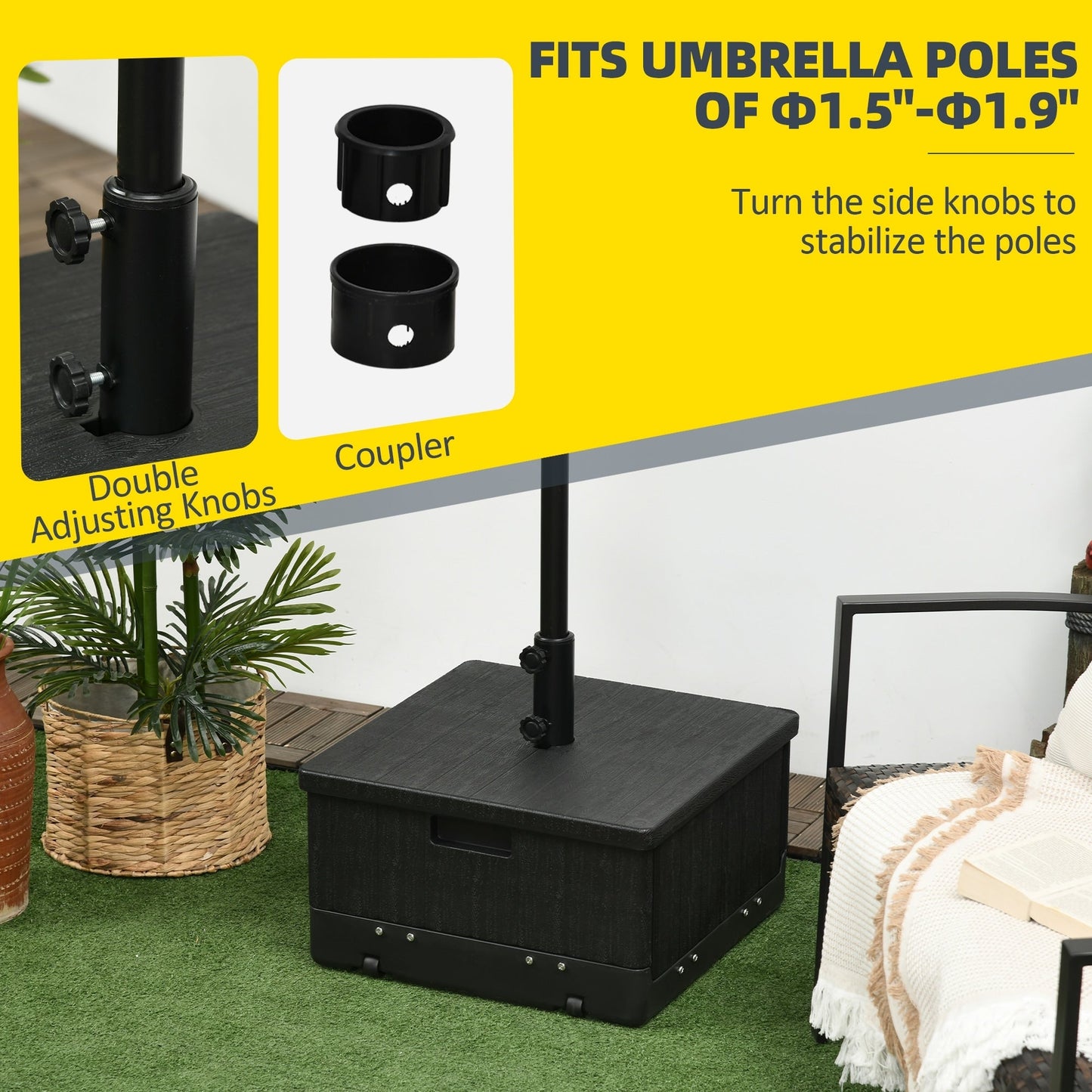 Outsunny 3-in-1 Outdoor Umbrella Base, Coffee End Table, Planter Box with Drainage, 175lbs Capacity Patio Umbrella Stand Table