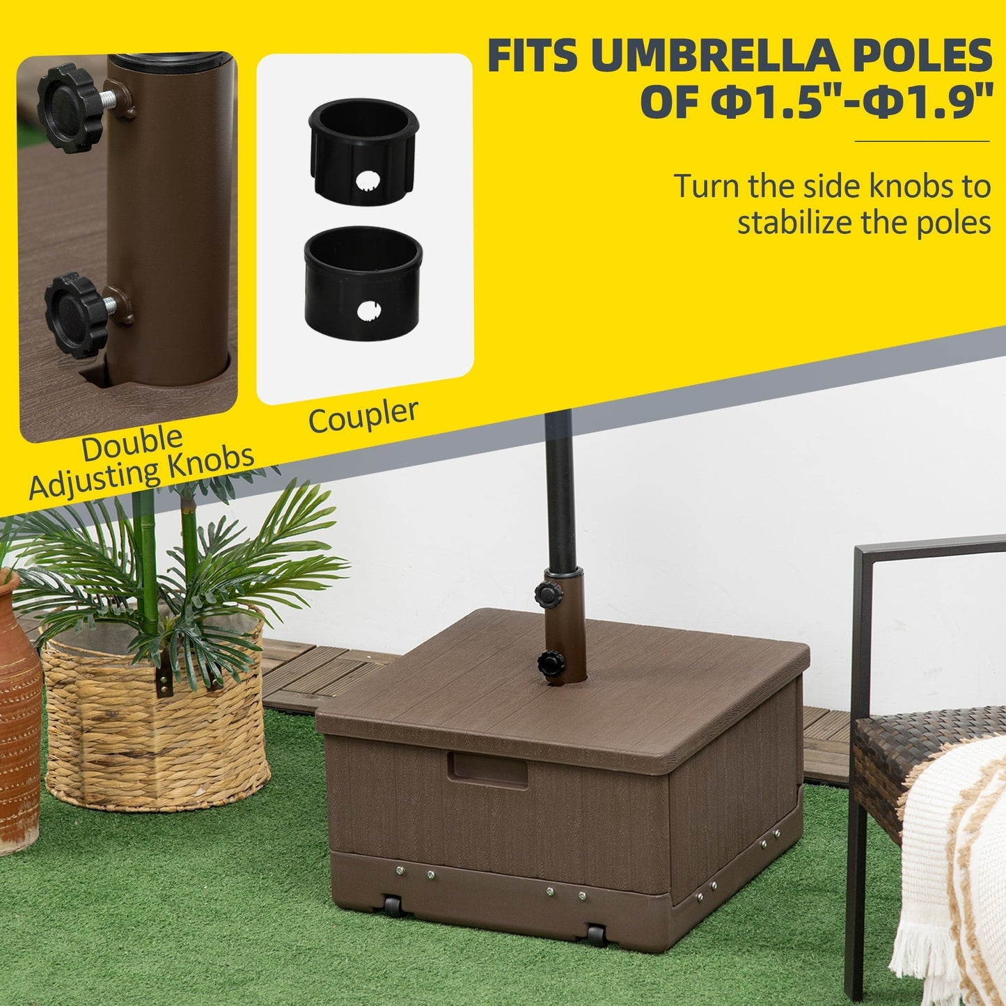 Outsunny 3-in-1 Outdoor Umbrella Base, Coffee End Table, Planter Box with Drainage, 175lbs Capacity Patio Umbrella Stand Table