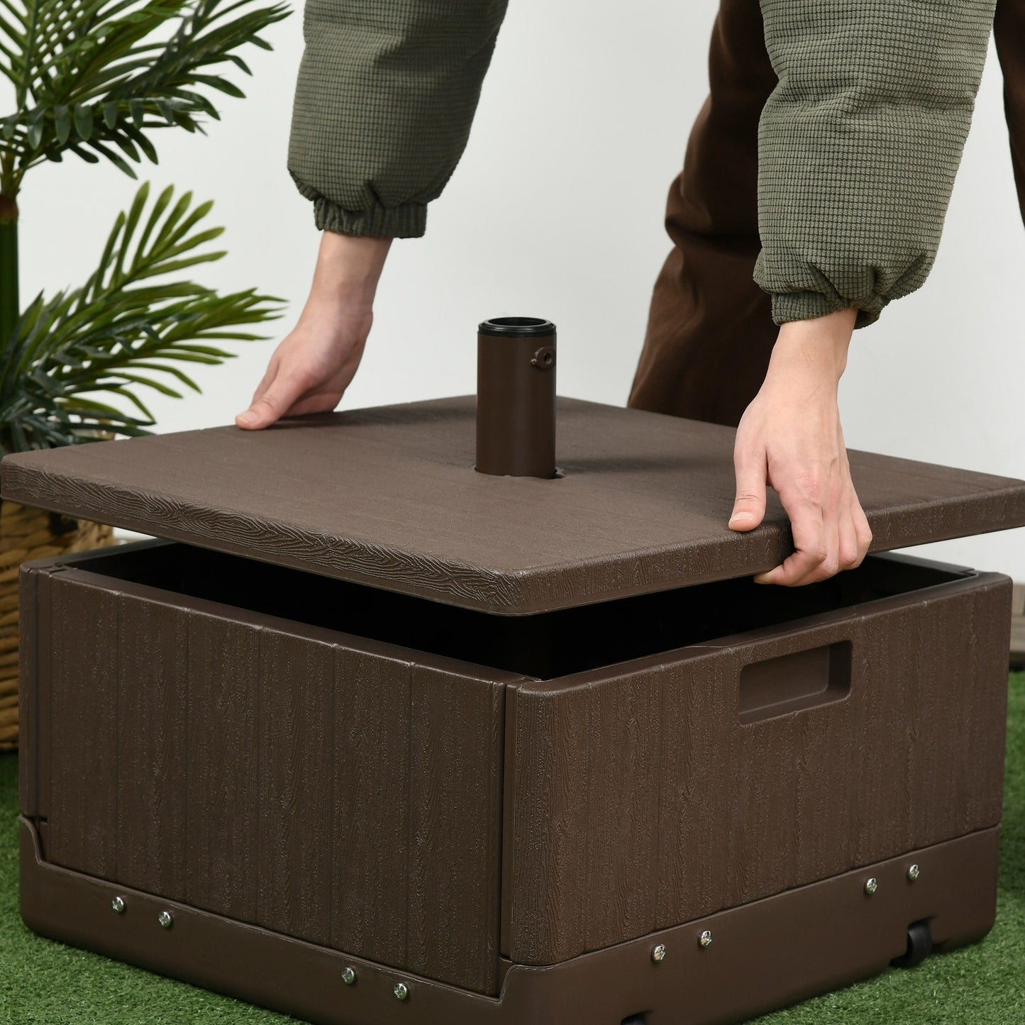 Outsunny 3-in-1 Outdoor Umbrella Base, Coffee End Table, Planter Box with Drainage, 175lbs Capacity Patio Umbrella Stand Table