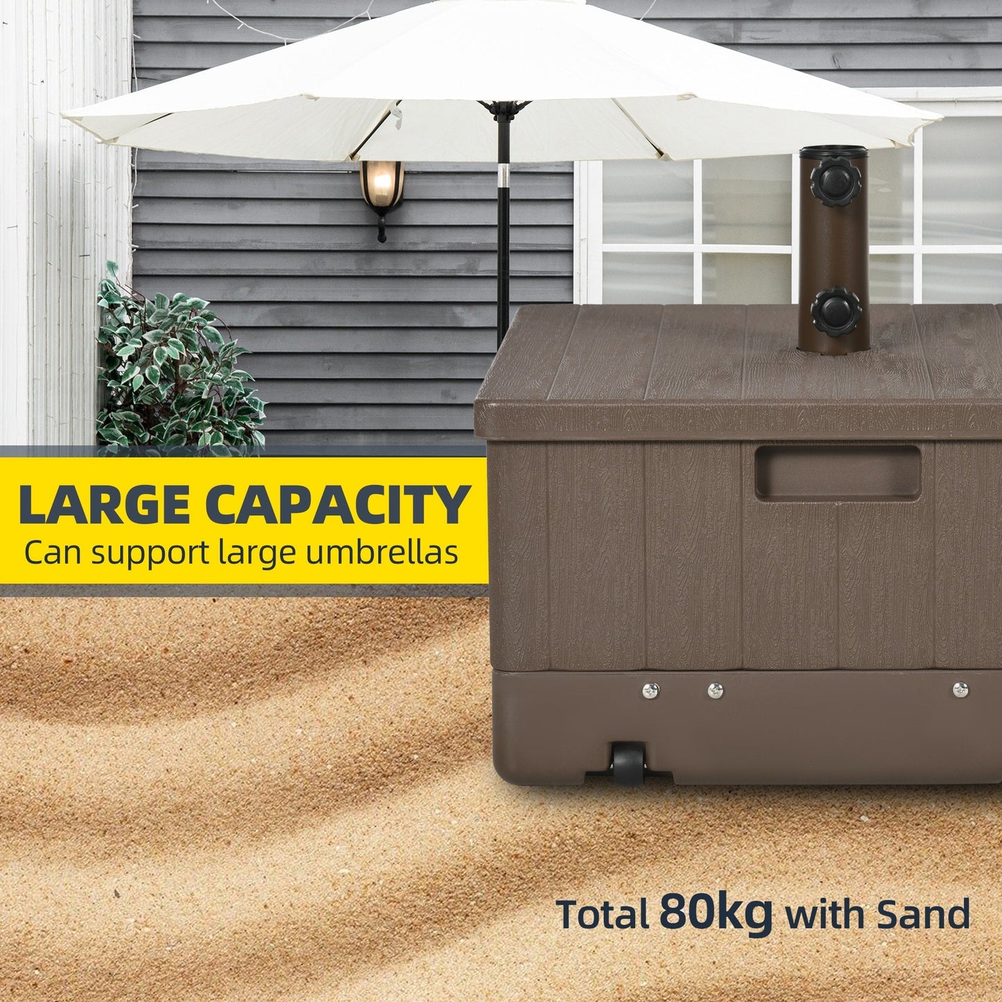 Outsunny 3-in-1 Outdoor Umbrella Base, Coffee End Table, Planter Box with Drainage, 175lbs Capacity Patio Umbrella Stand Table
