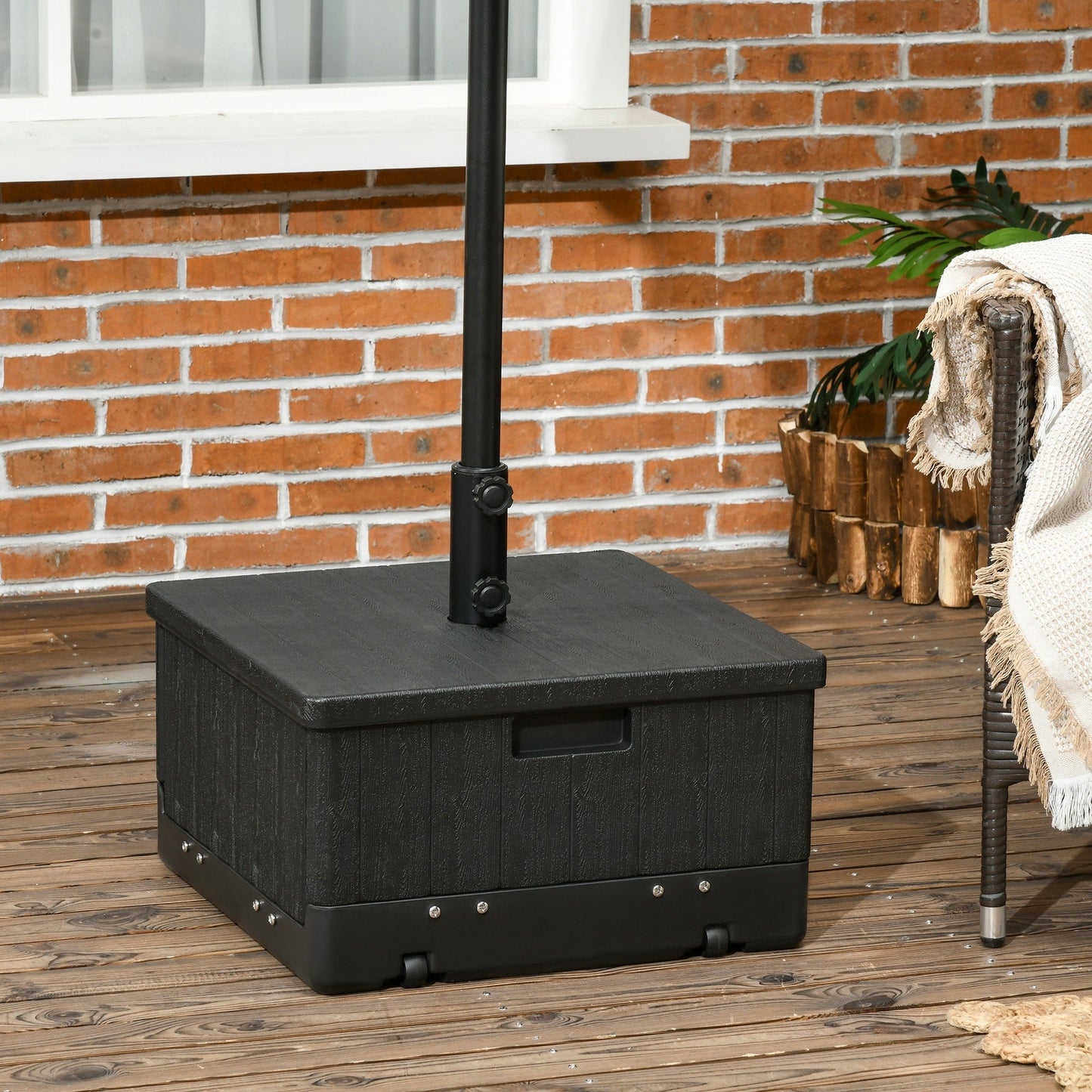Outsunny 3-in-1 Outdoor Umbrella Base, Coffee End Table, Planter Box with Drainage, 175lbs Capacity Patio Umbrella Stand Table