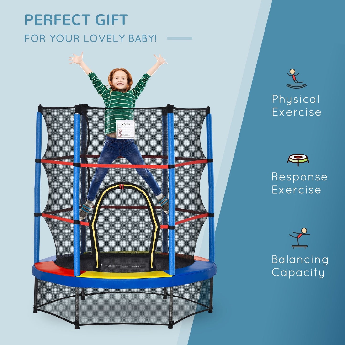 Outsunny 5' Diameter Kids Trampoline with Net for Indoors & Outdoors, Ages 3 to 6