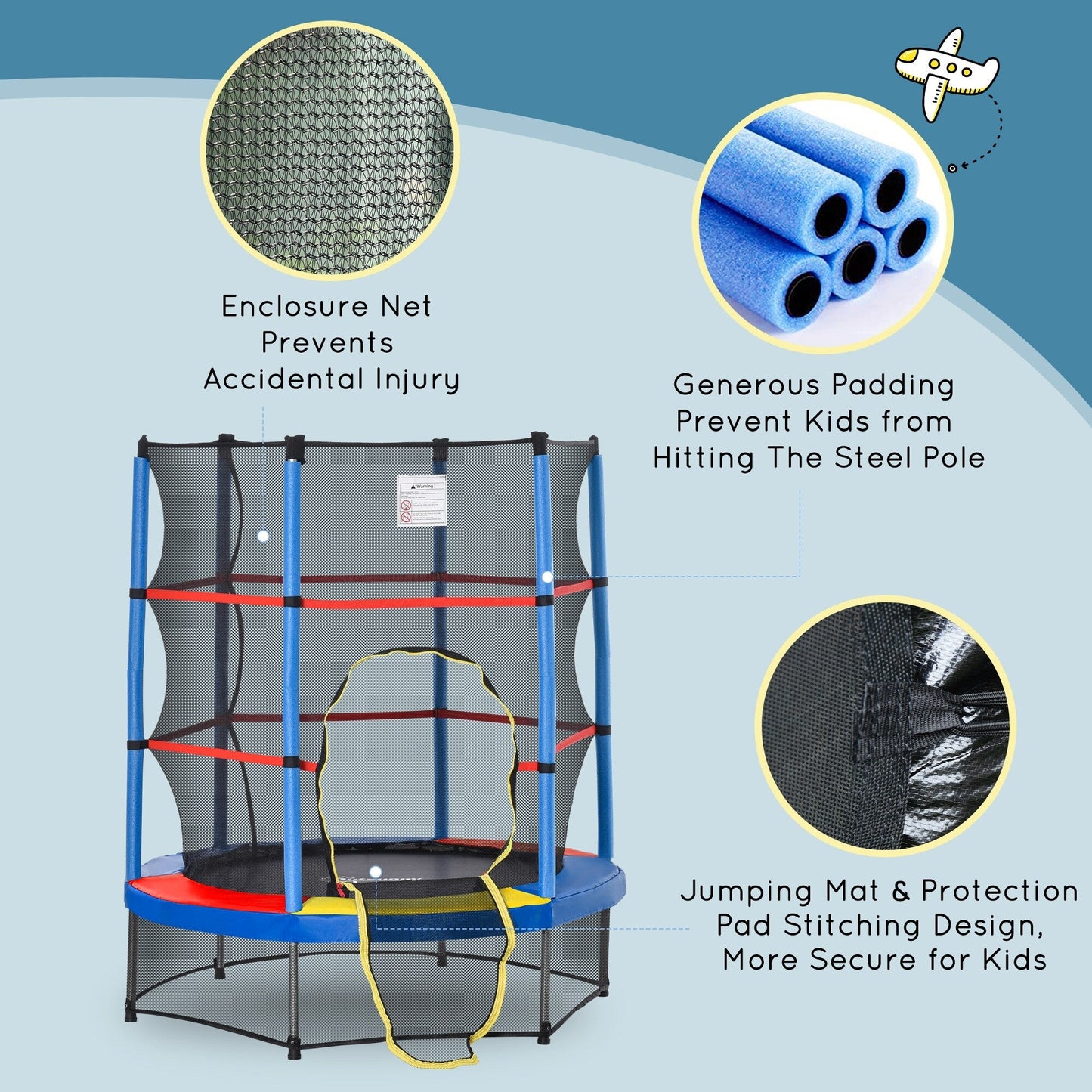 Outsunny 5' Diameter Kids Trampoline with Net for Indoors & Outdoors, Ages 3 to 6