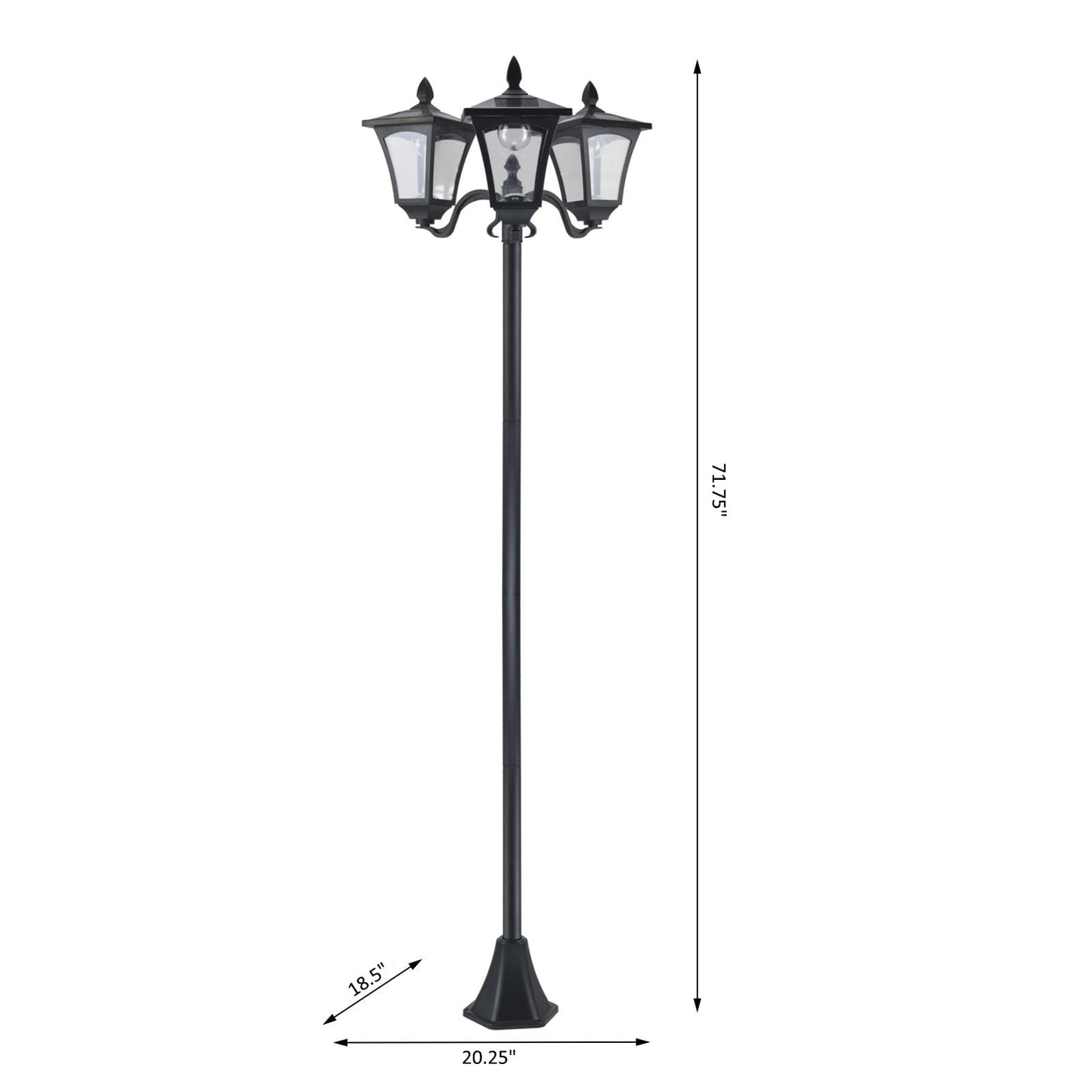 Outsunny 72 Solar Lamp Post, Triple-Head Street Light, All-Weather Waterproof Stainless Steel, Vintage Style for Garden, Lawn