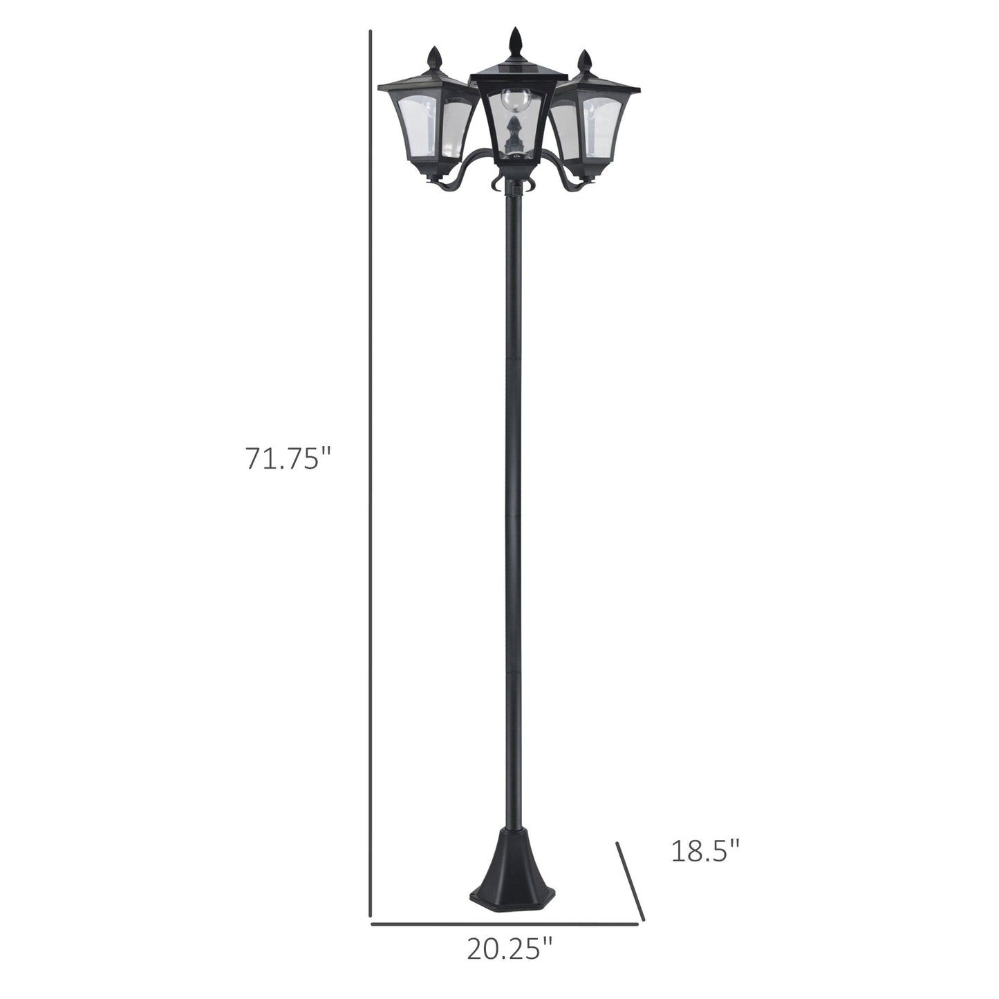 Outsunny 72 Solar Lamp Post, Triple-Head Street Light, All-Weather Waterproof Stainless Steel, Vintage Style for Garden, Lawn
