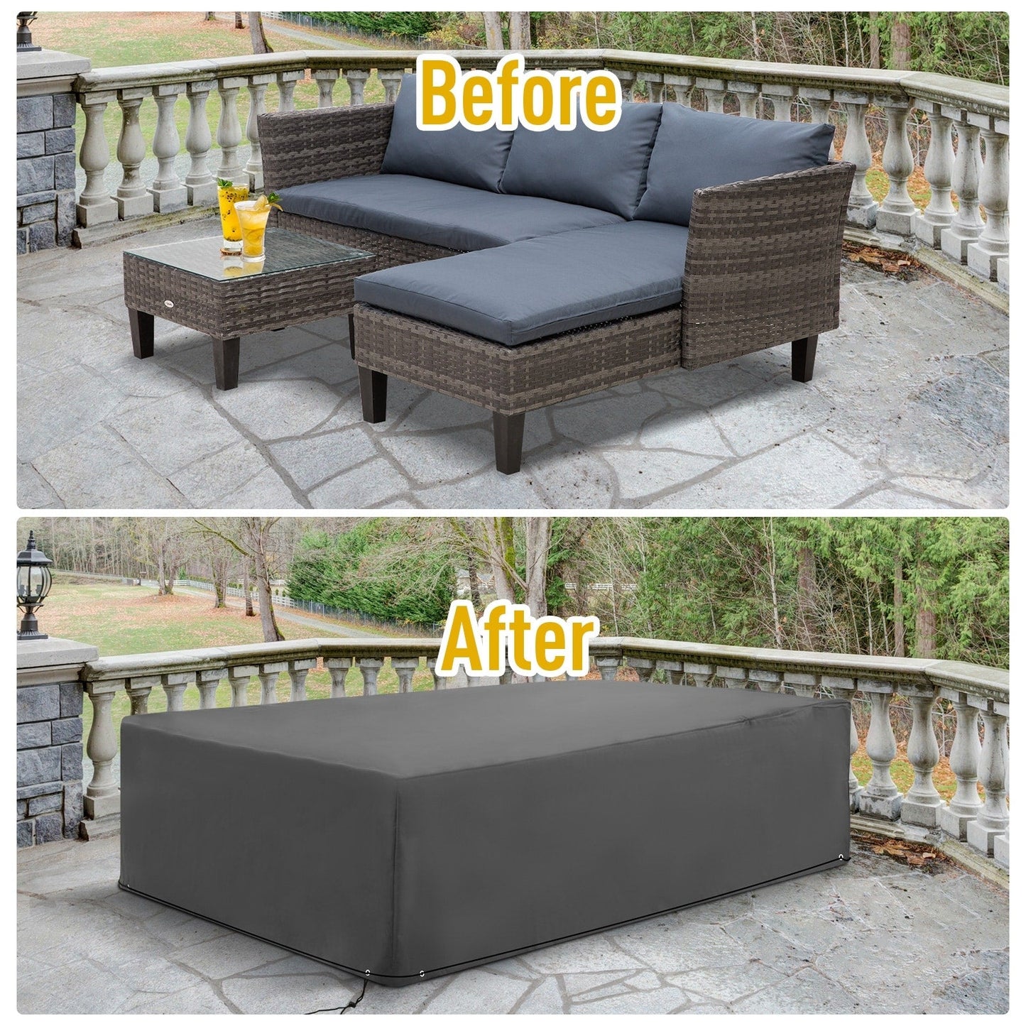 Outsunny 97 x 65 x 26 Weatherproof Outdoor Sectional Patio Furniture Cover with Ultimate Weather Protection, Grey
