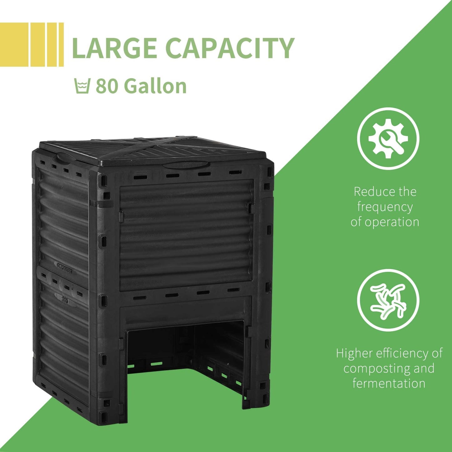 Outsunny Composting Tumblers Garden Compost Bin Large Outdoor Compost Container 80 Gallon, Yellow - 23.75'' x 23.75'' x 32''