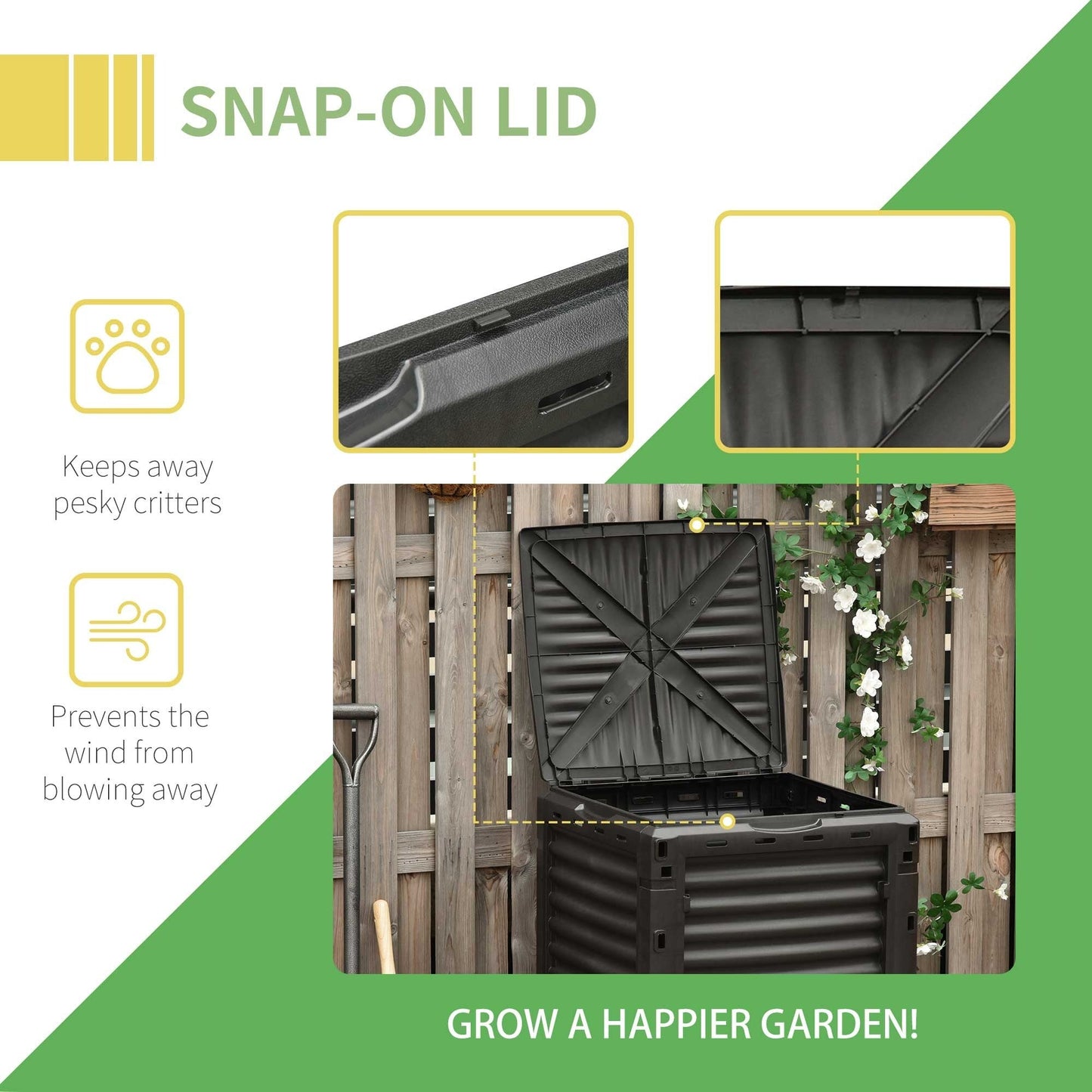Outsunny Composting Tumblers Garden Compost Bin Large Outdoor Compost Container 80 Gallon, Yellow - 23.75'' x 23.75'' x 32''