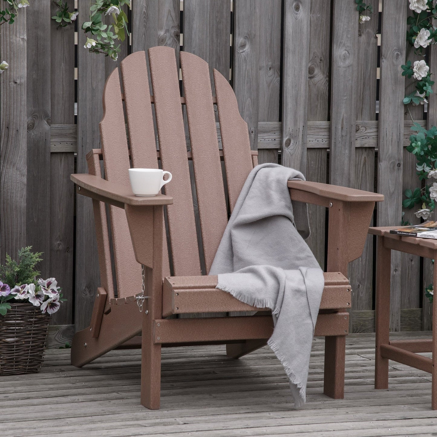 Outsunny Folding Adirondack Chair, HDPE Outdoor All Weather Plastic Lounge Beach Chairs for Patio Deck and Lawn Furniture