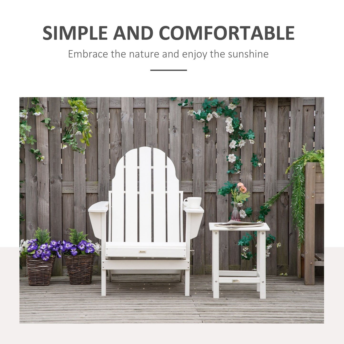 Outsunny Folding Adirondack Chair, HDPE Outdoor All Weather Plastic Lounge Beach Chairs for Patio Deck and Lawn Furniture
