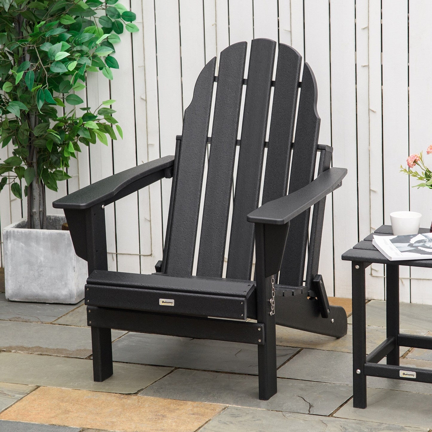 Outsunny Folding Adirondack Chair, HDPE Outdoor All Weather Plastic Lounge Beach Chairs for Patio Deck and Lawn Furniture