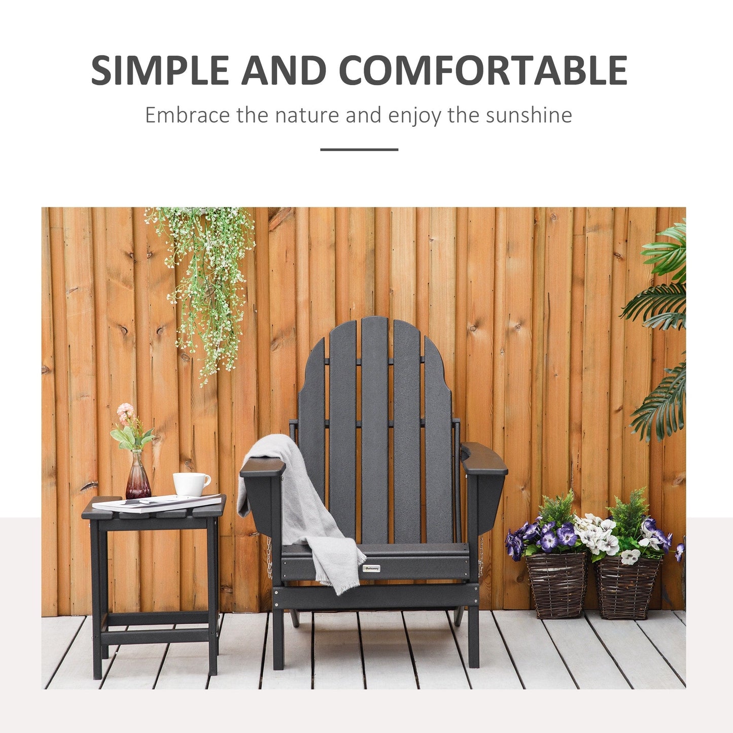 Outsunny Folding Adirondack Chair, HDPE Outdoor All Weather Plastic Lounge Beach Chairs for Patio Deck and Lawn Furniture