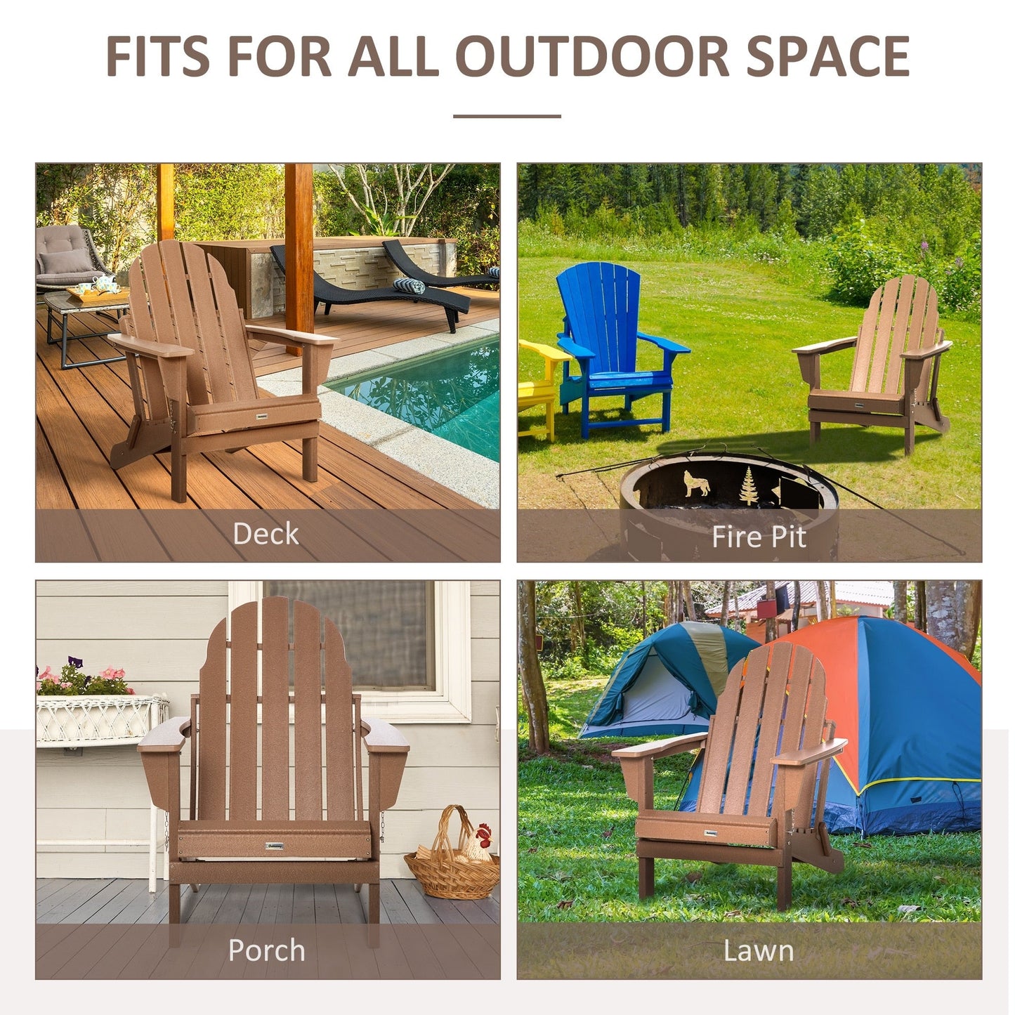 Outsunny Folding Adirondack Chair, HDPE Outdoor All Weather Plastic Lounge Beach Chairs for Patio Deck and Lawn Furniture
