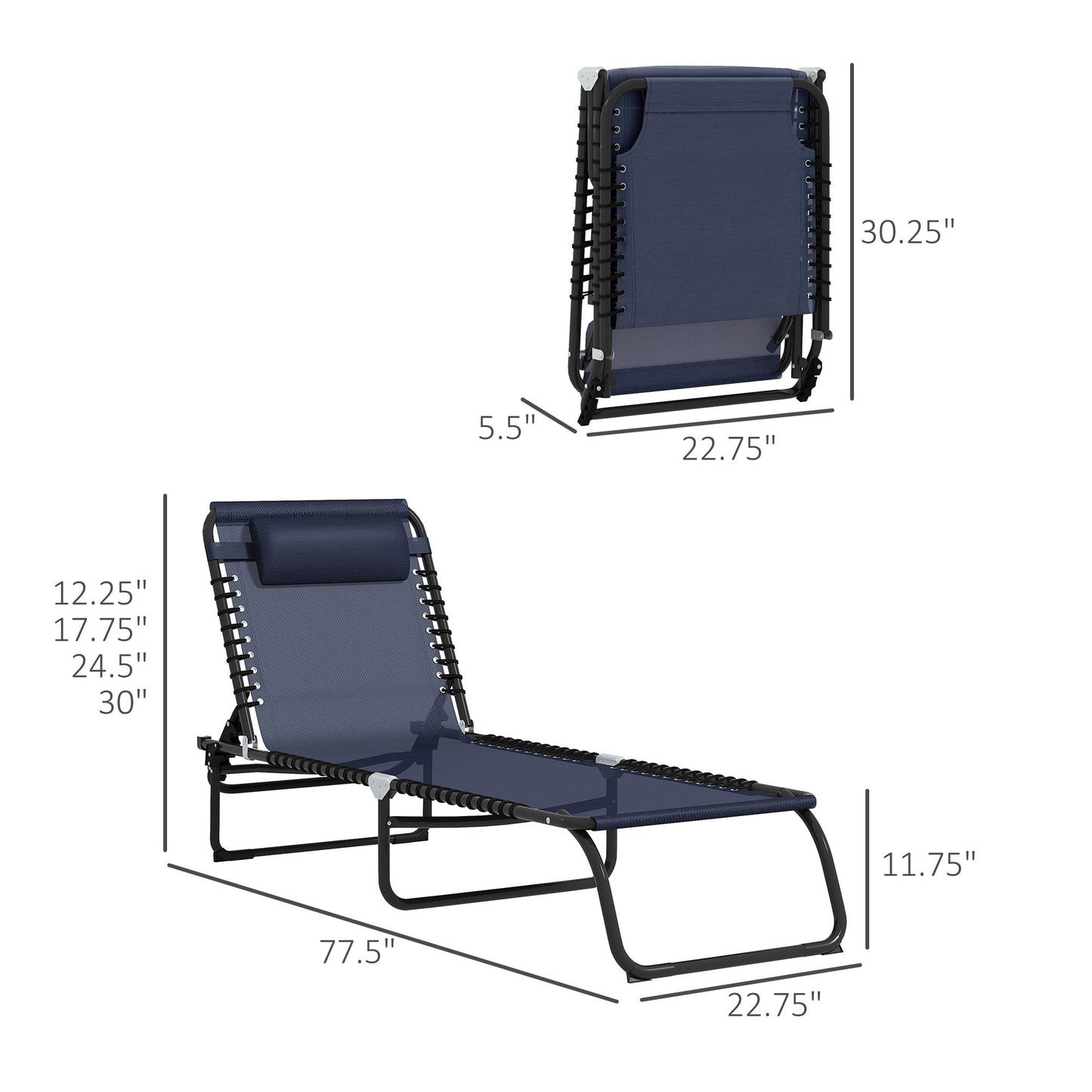 Outsunny Folding Chaise Lounge Pool Chair, Patio Sun Tanning Chair, Outdoor Lounge Chair with 4-Position Reclining Back
