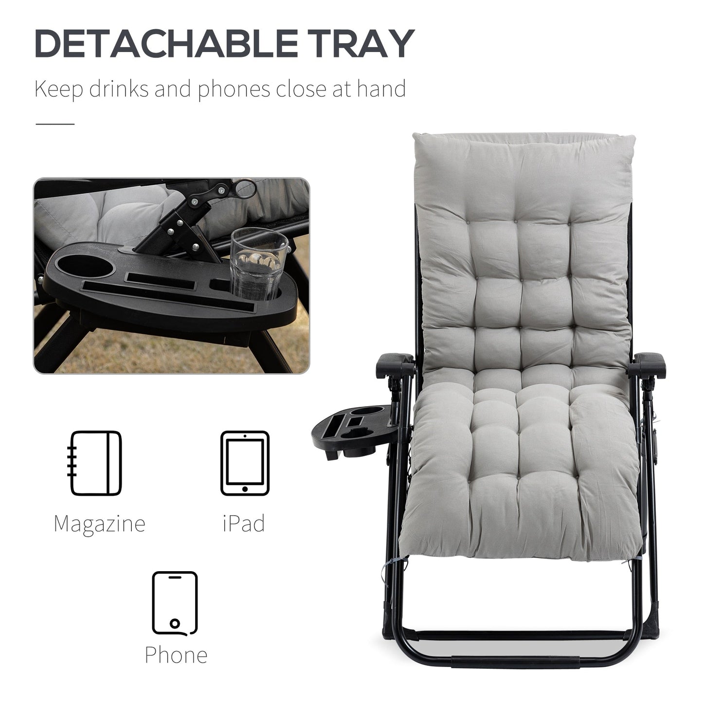 Outsunny Padded Zero Gravity Chairs, Folding Recliner Chair, Patio Lounger with Cup Holder, Adjustable Backrest